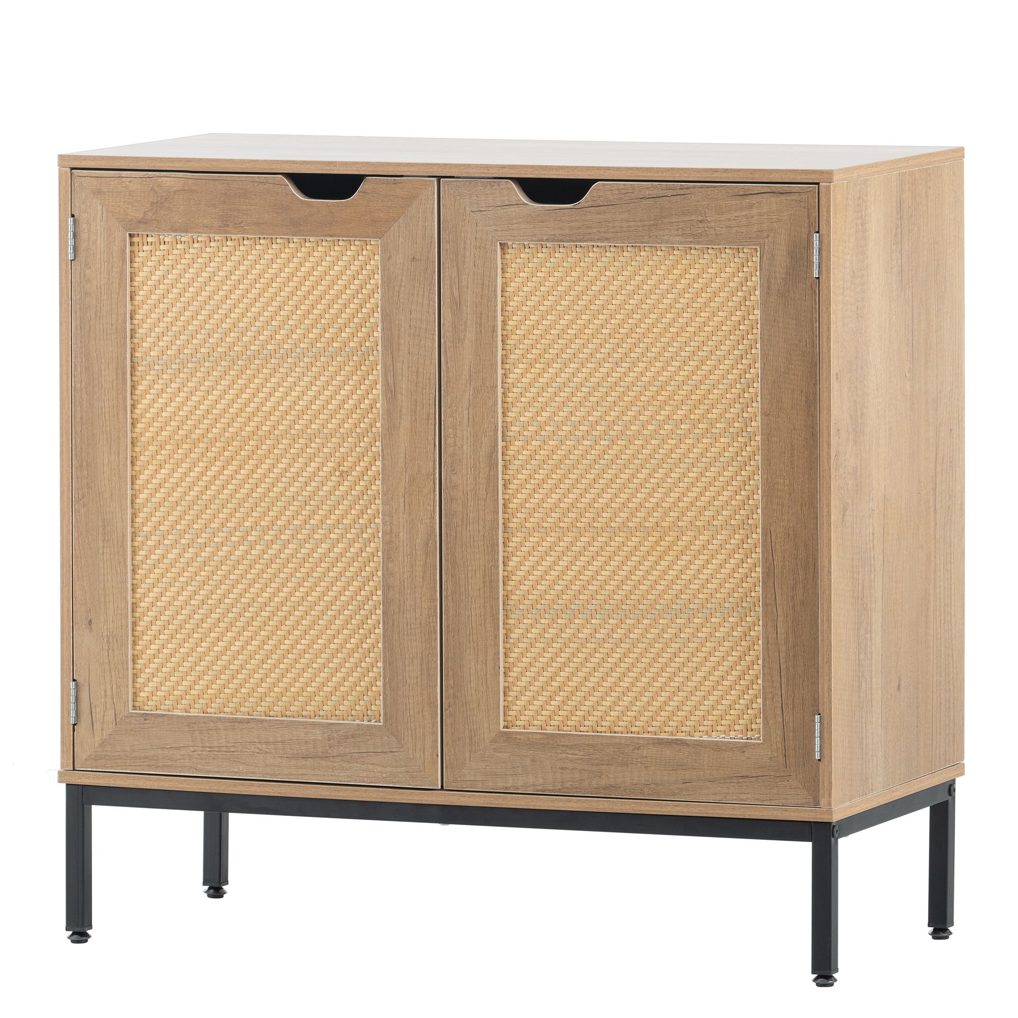 Spaco Set of 2 Rustic Accent Storage Cabinet with 2 Rattan Doors Bedroom Furniture for Living Room, Natural