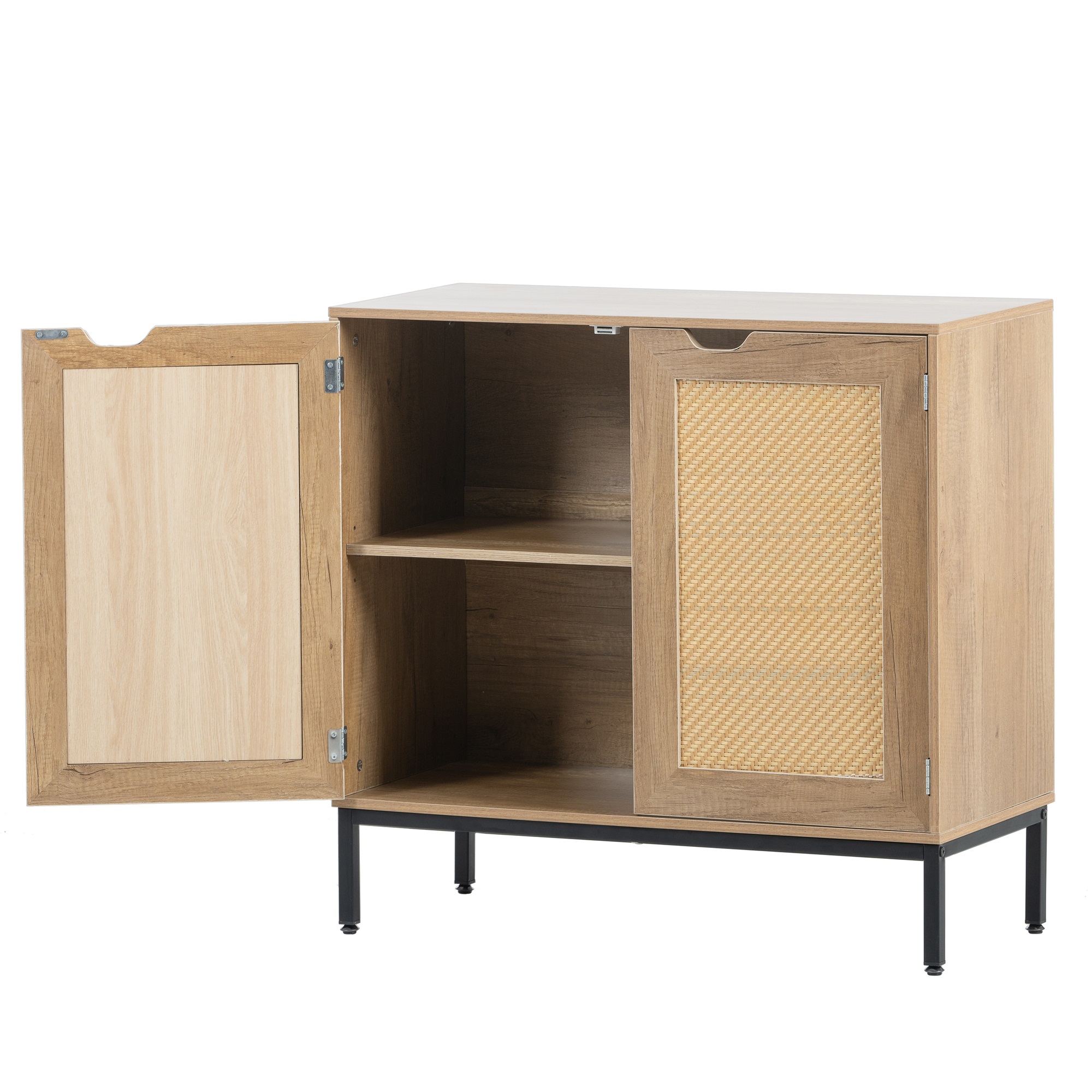 Spaco Set of 2 Rustic Accent Storage Cabinet with 2 Rattan Doors Bedroom Furniture for Living Room, Natural