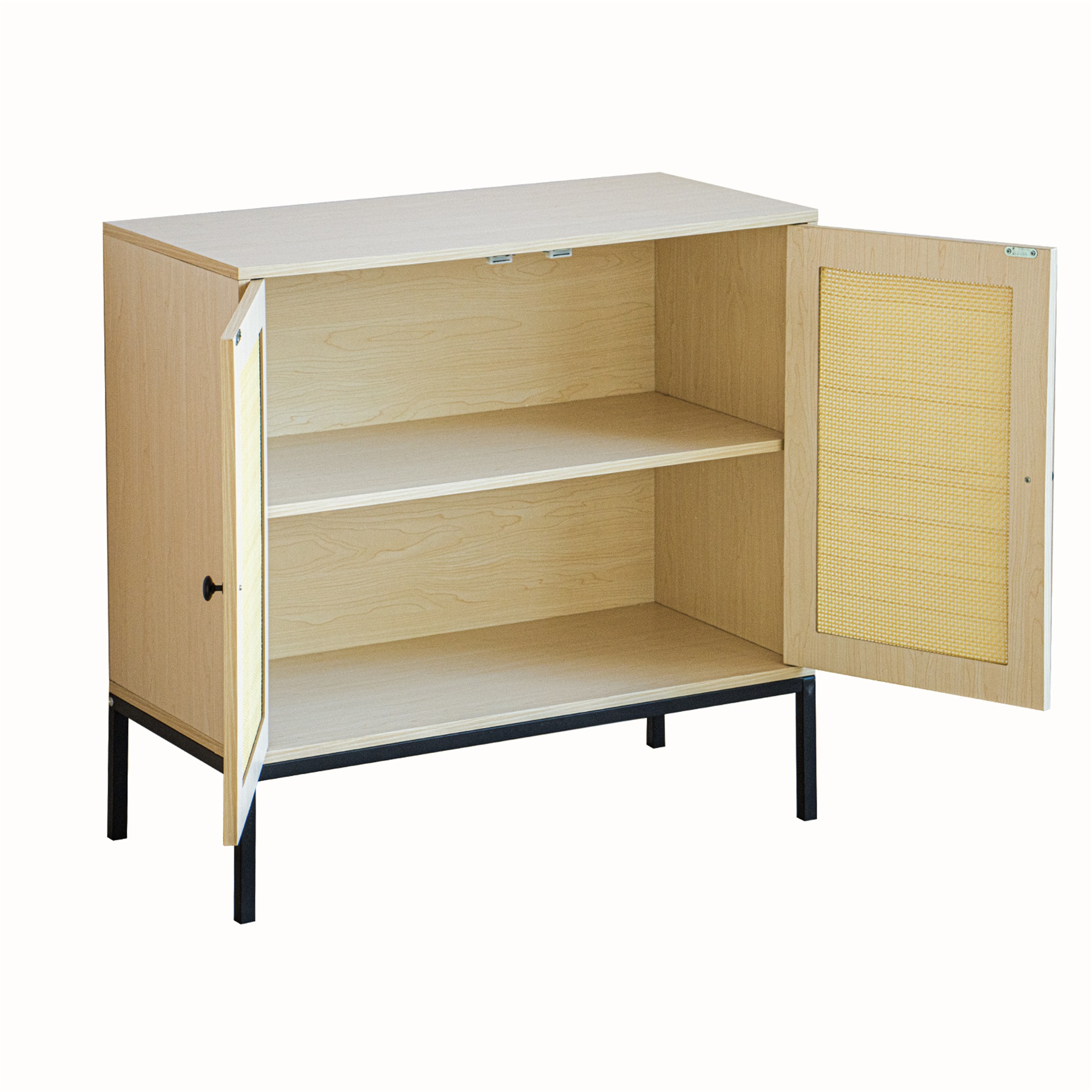 Spaco 31.5' Storage Cabinet with 2 Rattan Doors Bedroom Furniture, Natural