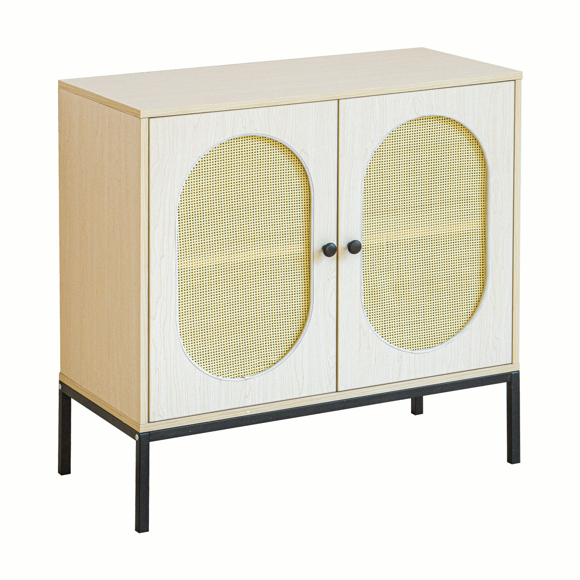 Spaco 31.5' Storage Cabinet with 2 Rattan Doors Bedroom Furniture, Natural