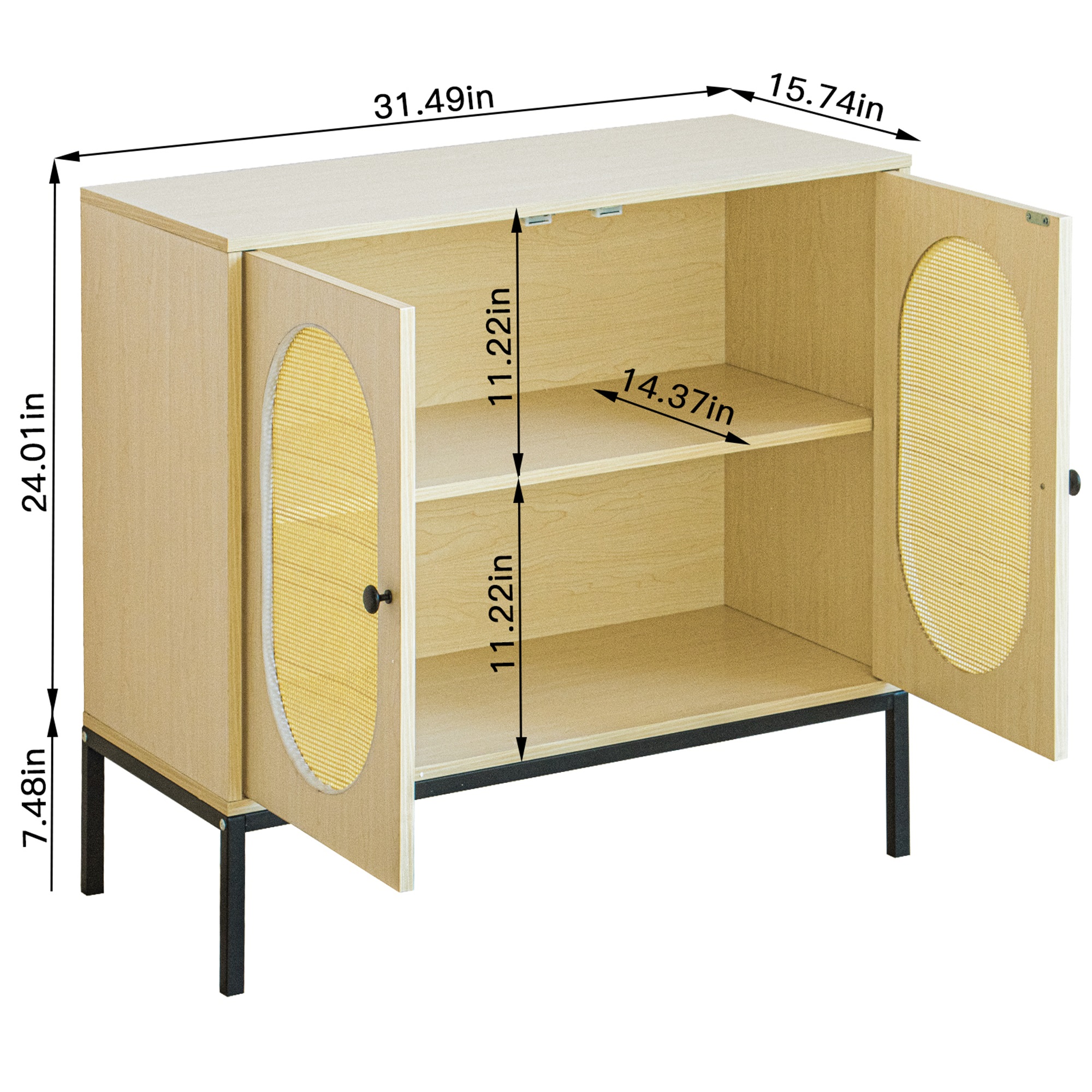 Spaco 31.5' Storage Cabinet with 2 Rattan Doors Bedroom Furniture, Natural