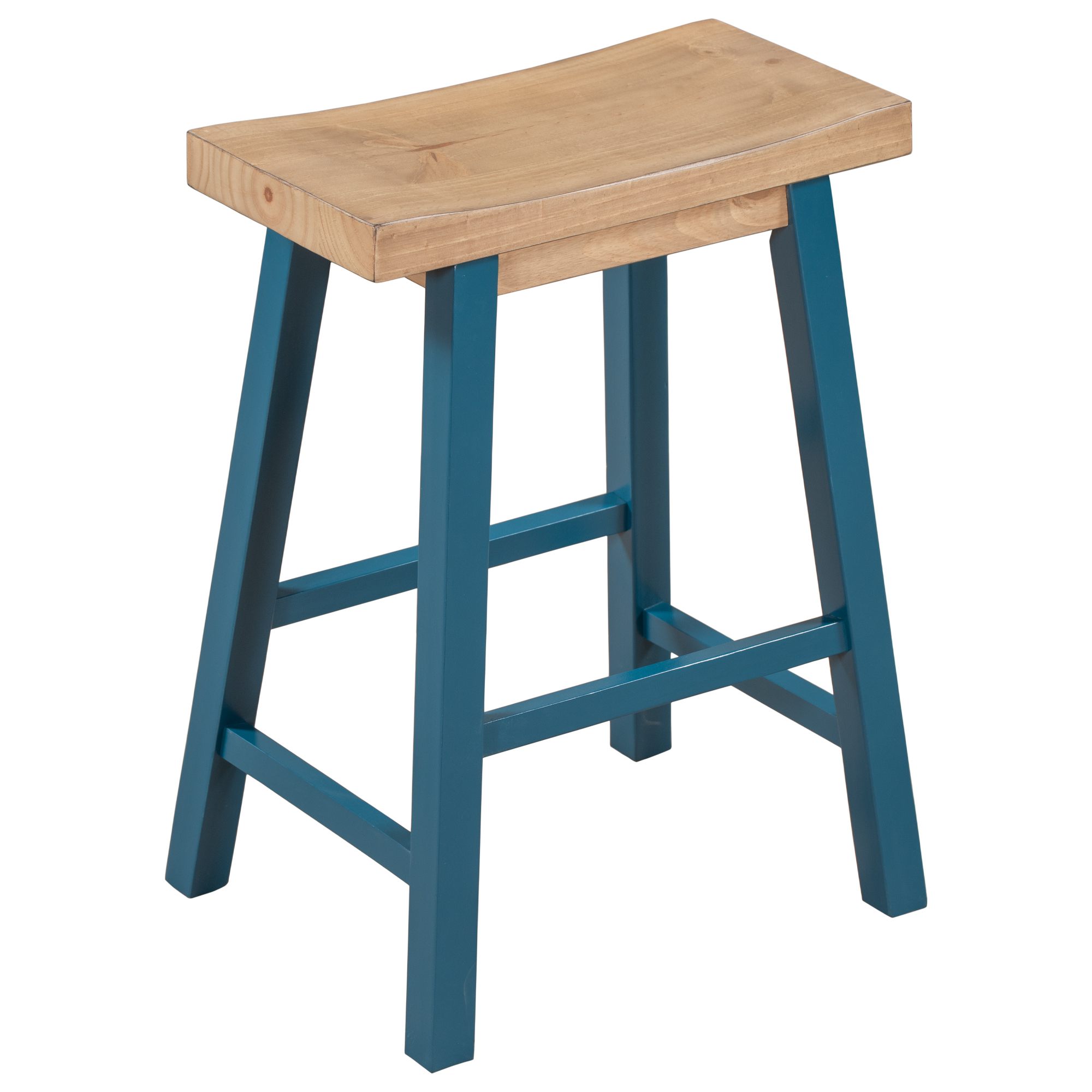 Yardi Yard Modern Wood Counter Height Bar Stools Set of 2, Kitchen Dining Accent Stool with Footrest, Light Walnut&Blue