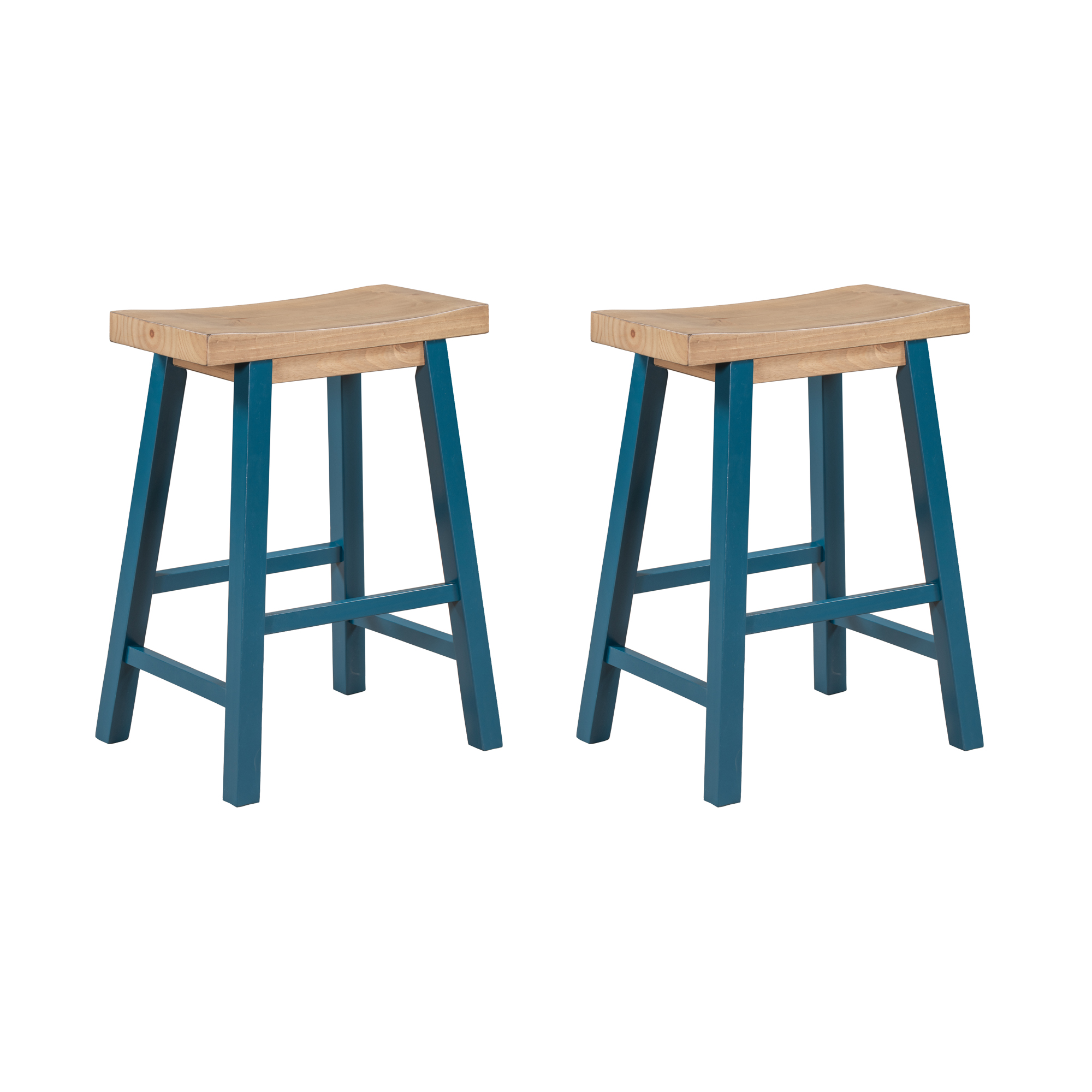 Yardi Yard Modern Wood Counter Height Bar Stools Set of 2, Kitchen Dining Accent Stool with Footrest, Light Walnut&Blue