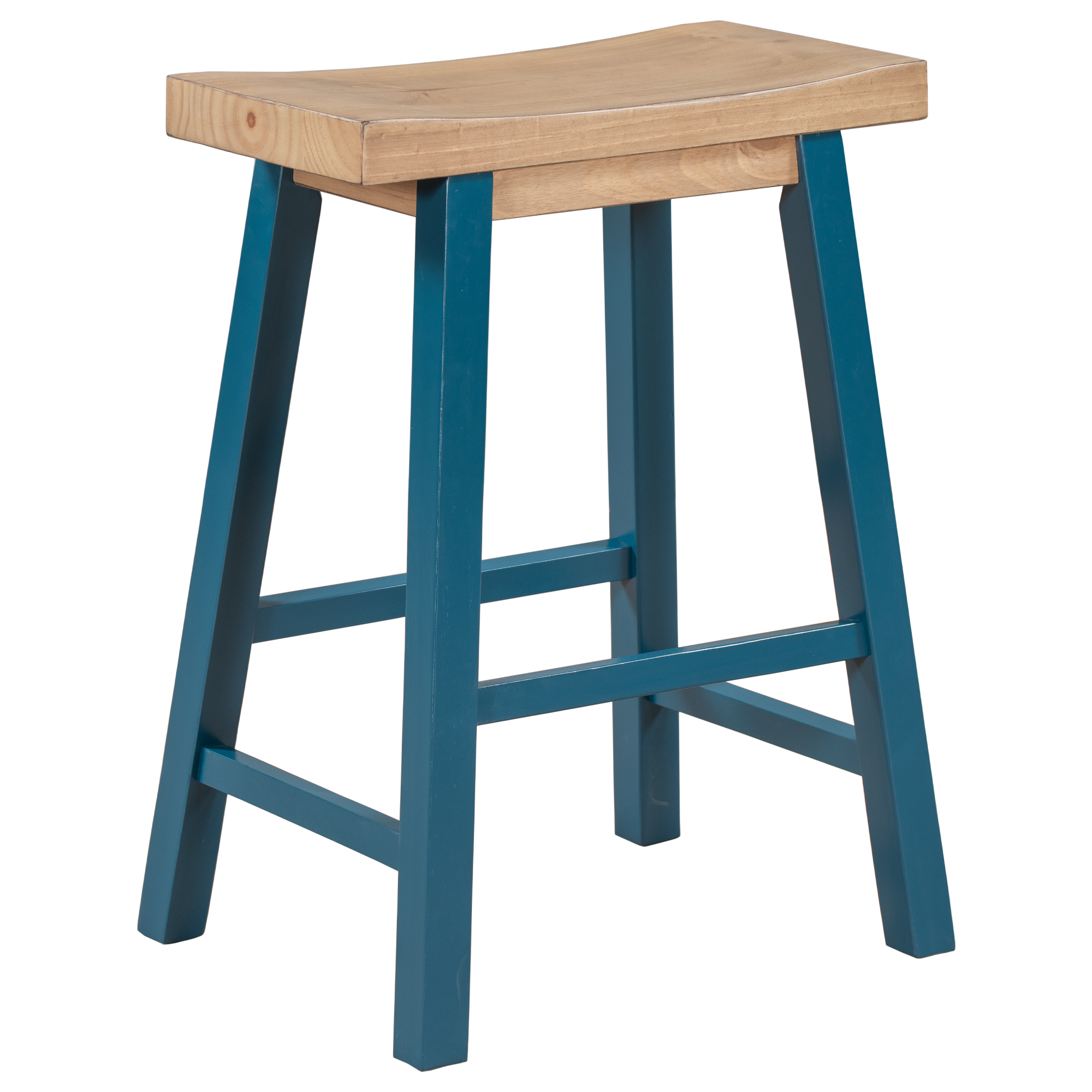 Yardi Yard Modern Wood Counter Height Bar Stools Set of 2, Kitchen Dining Accent Stool with Footrest, Light Walnut&Blue