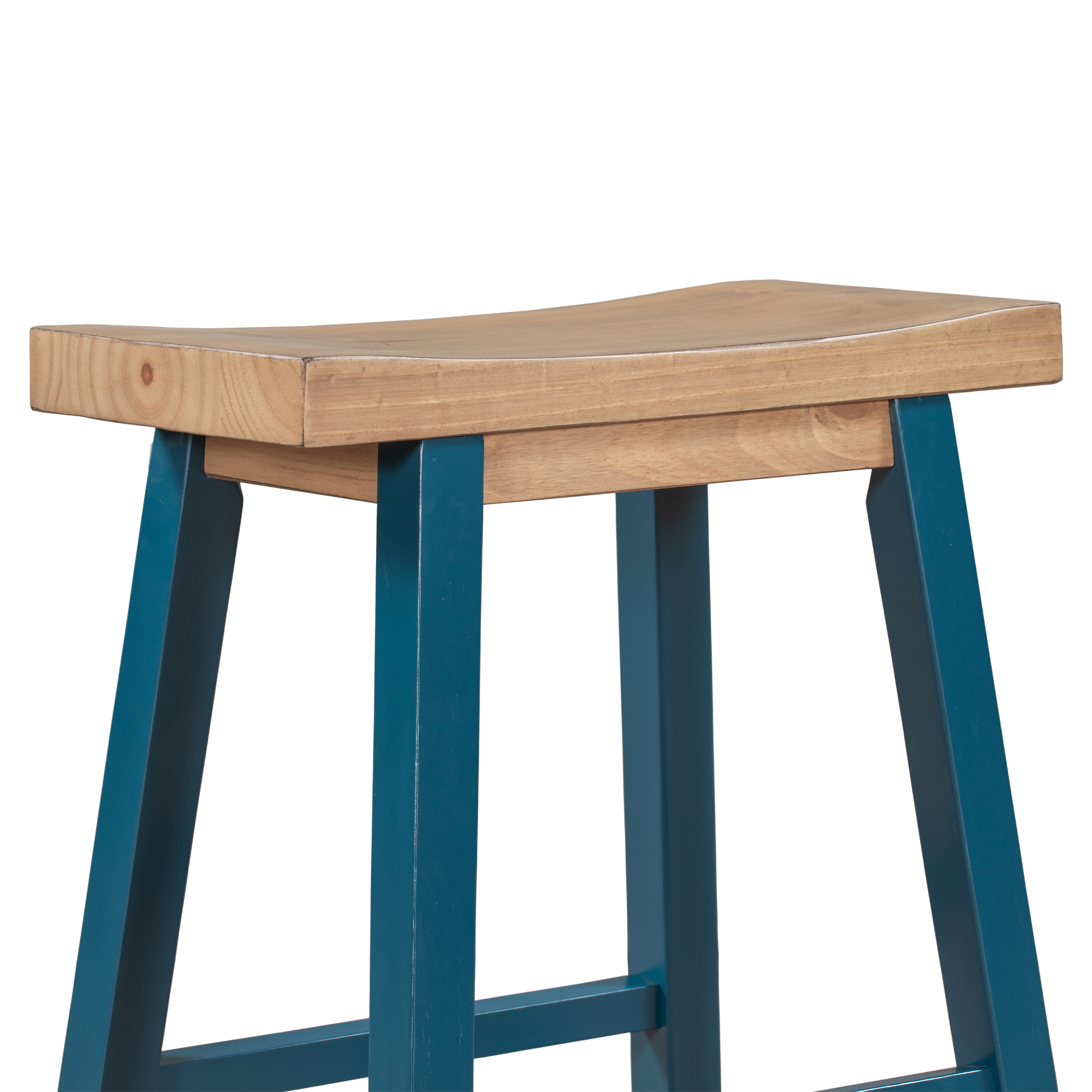 Yardi Yard Modern Wood Counter Height Bar Stools Set of 2, Kitchen Dining Accent Stool with Footrest, Light Walnut&Blue