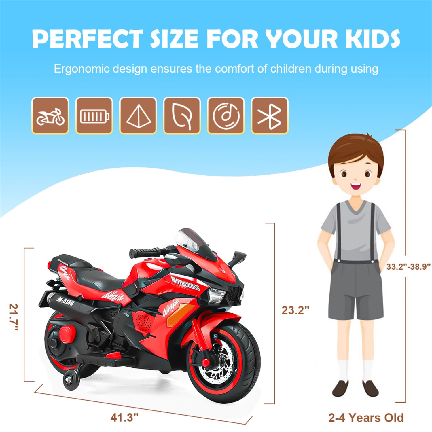 CIPACHO 12V Kids Motorcycle, Electric Motorcycle Ride On Toy with Training Wheels for Boys & Girls, Battery Powered Dirt Bike, Red