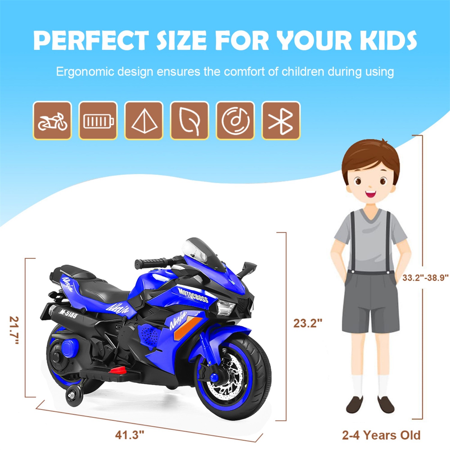 CIPACHO 12V Kids Motorcycle, Rechargeable Kids Ride On Car with Training Wheels Electric Motorcycles, Blue