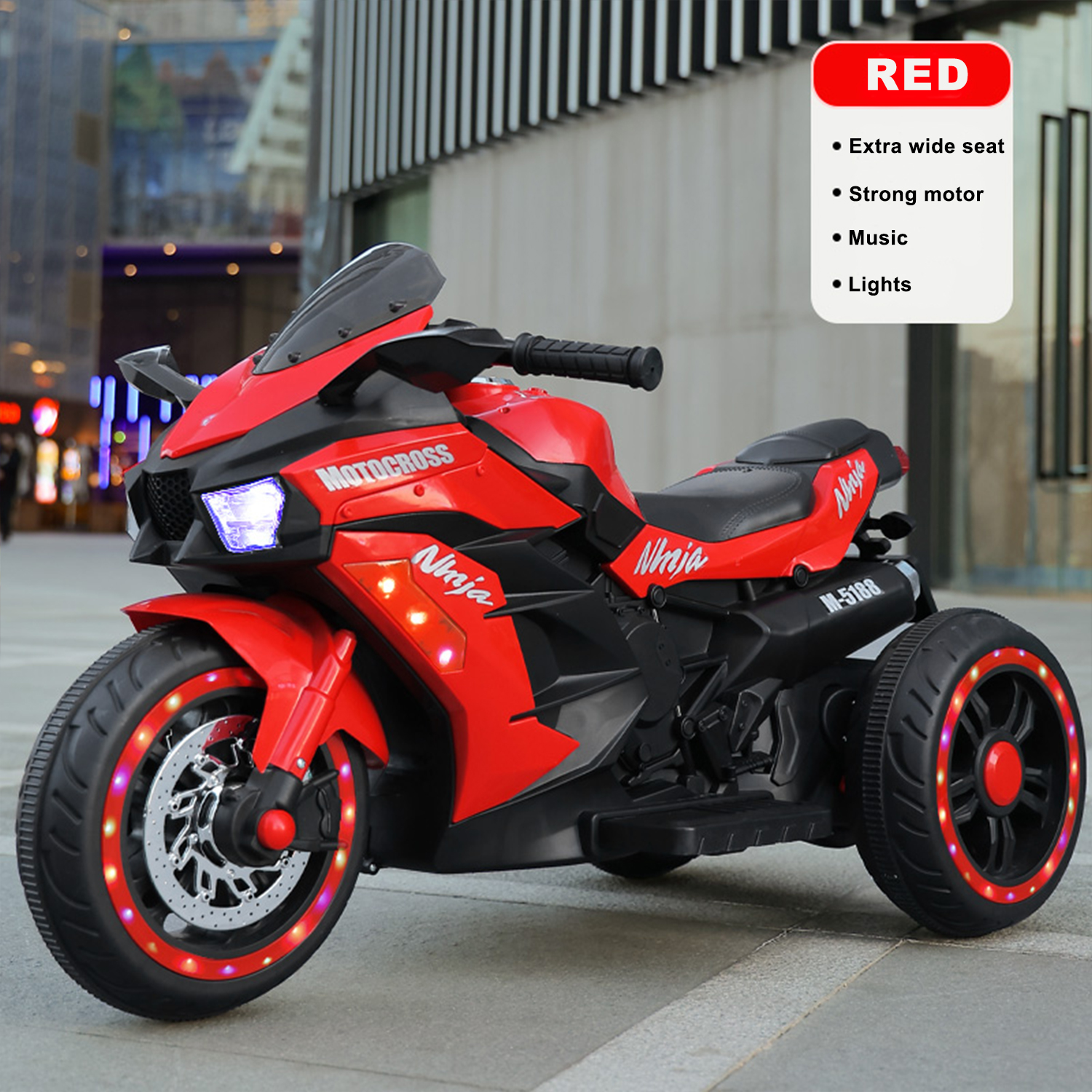 CIPACHO 12V Powered Ride Ons Electric 3Wheel Motorbike Kids Rechargeable Toy Car with Upgrade the Luminous Wheel, Red