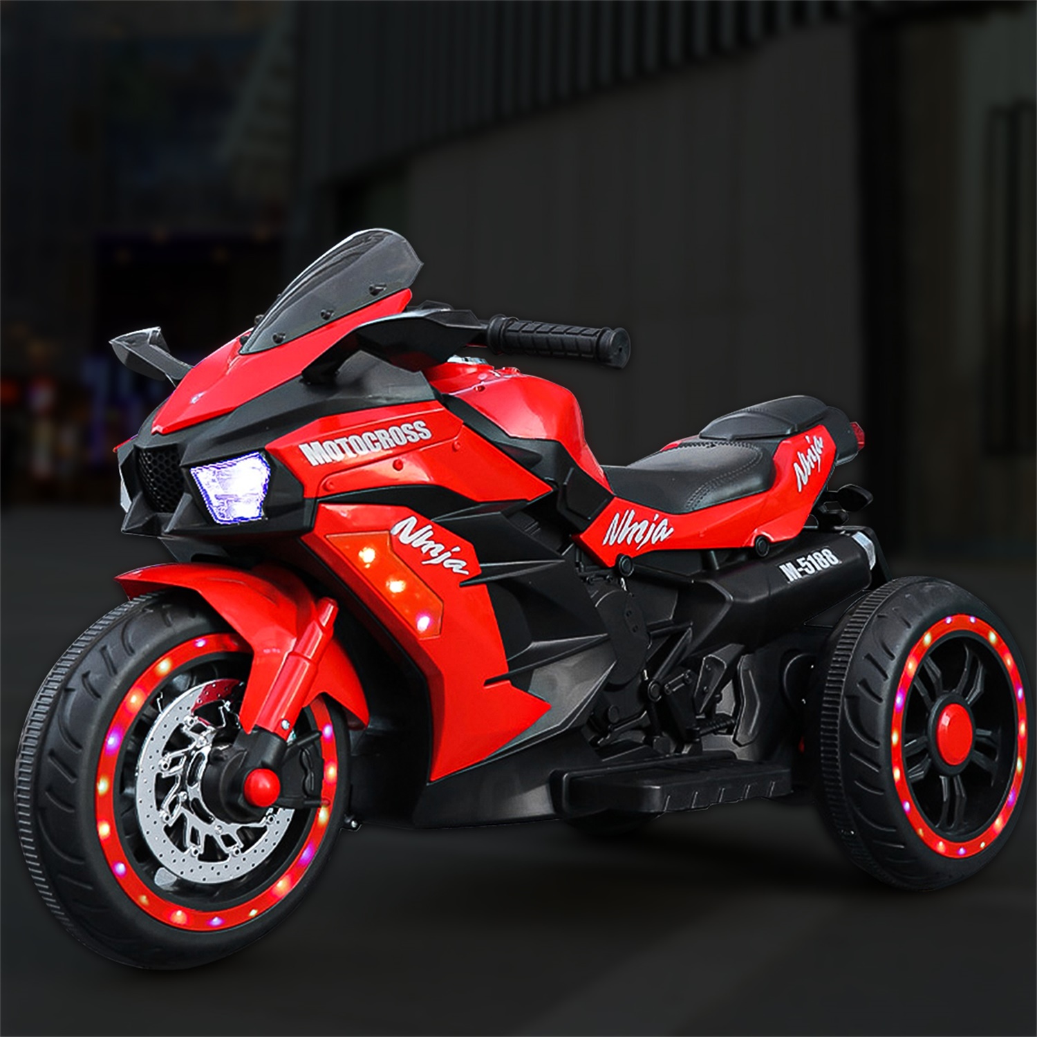 CIPACHO 12V Powered Ride Ons Electric 3Wheel Motorbike Kids Rechargeable Toy Car with Upgrade the Luminous Wheel, Red