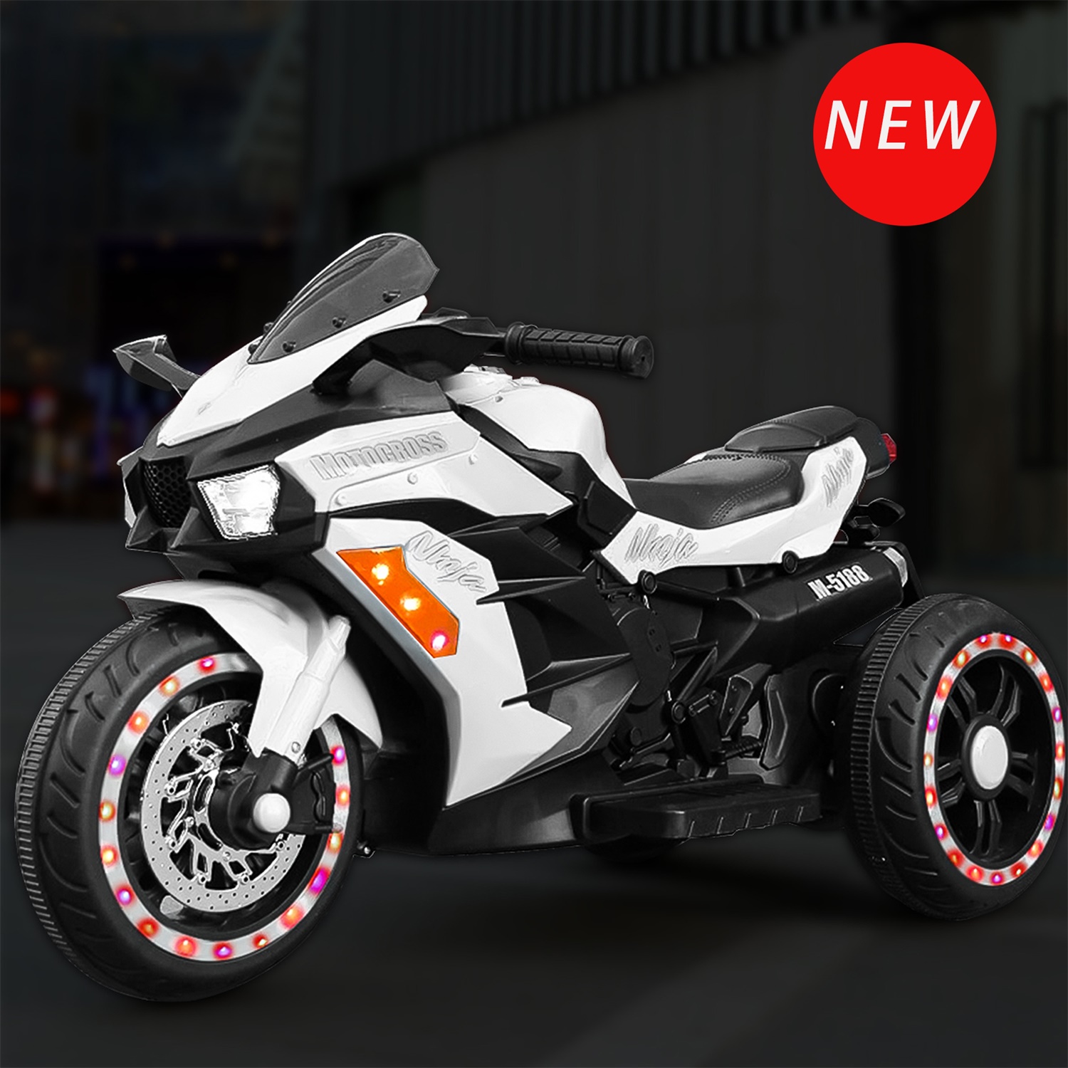 CIPACHO 12V Powered Ride Ons Electric 3Wheel Motorbike Kids Rechargeable Toy Car with Upgrade the Luminous Wheel, White