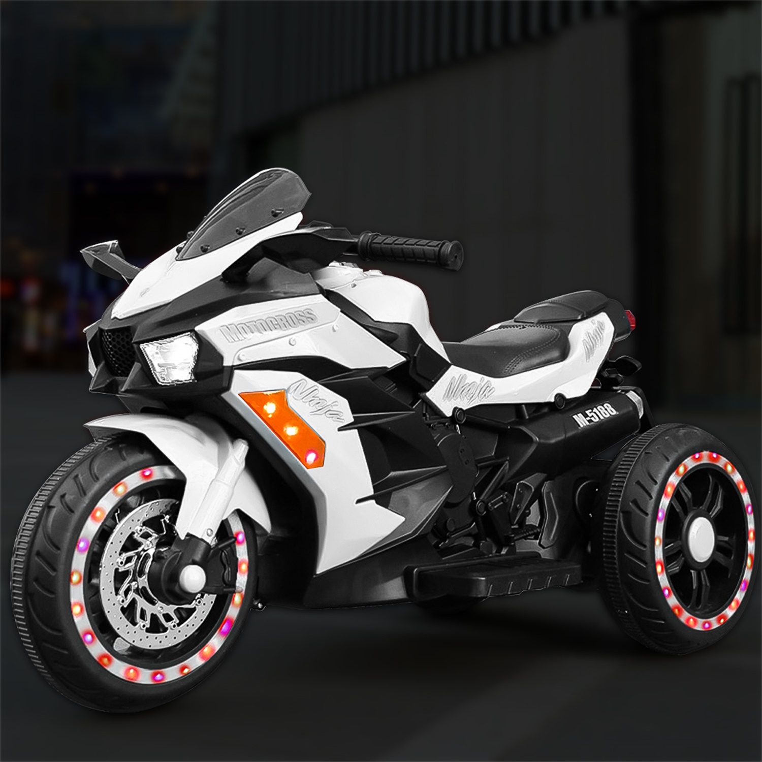 CIPACHO 12V Powered Ride Ons Electric 3Wheel Motorbike Kids Rechargeable Toy Car with Upgrade the Luminous Wheel, White