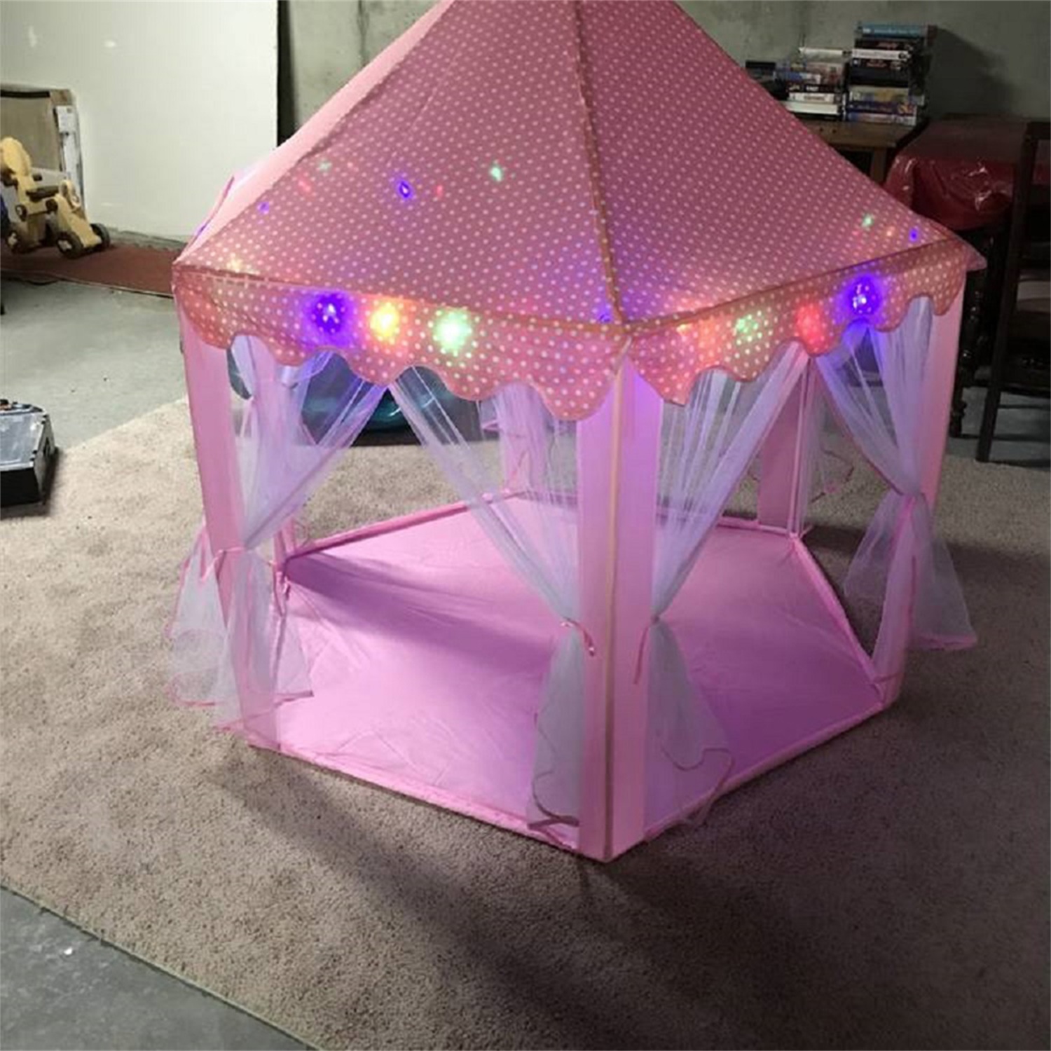 Kepooman Princess Castle Playhouse Tent for Girls with Color LED Lights and Carry Bag, Toddler Kids Play Tent for Imaginative Games, Pink Kepooman Princess Castle Playhouse Tent for Girls with Color LED Lights and Carry Bag, Toddler Kids Play Tent for Imaginative Games, Pink