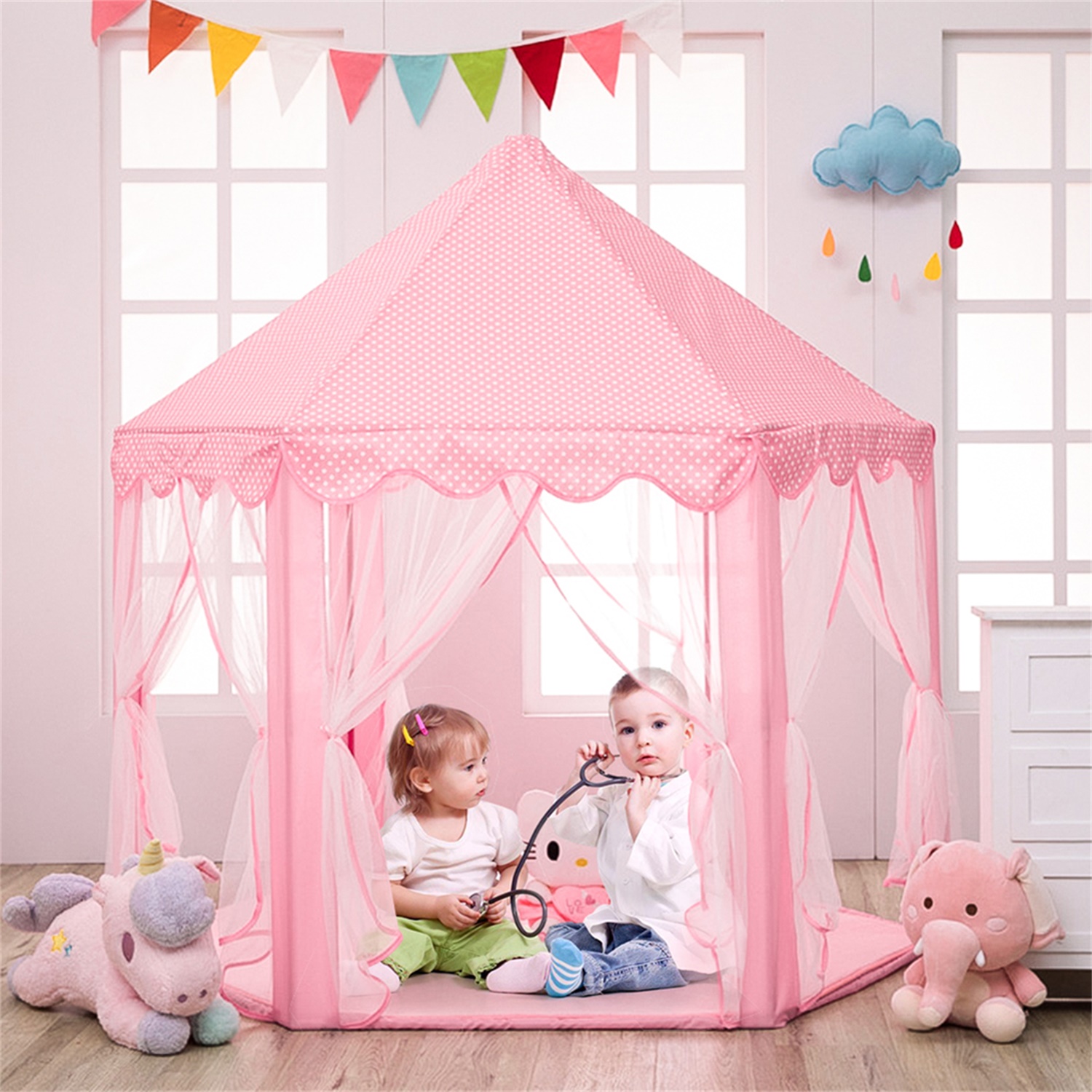 Kepooman Princess Castle Playhouse Tent for Girls with Warm Color LED Lights and Carry Bag, Toddler Kids Play Tent for Imaginative Games, Pink Kepooman Princess Castle Playhouse Tent for Girls with Warm Color LED Lights and Carry Bag, Toddler Kids Play Tent for Imaginative Games, Pink