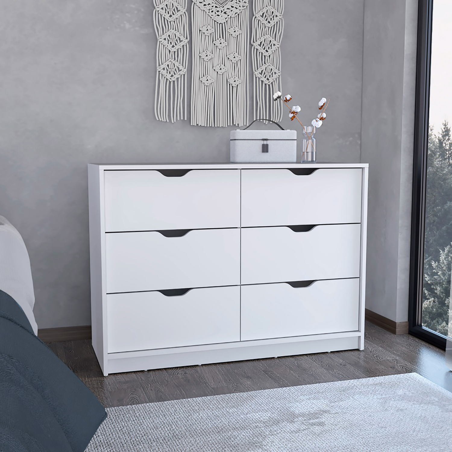 Kadyn 4 Drawers Dresser with 2 Cabinets, White Nursery Dresser for Living Room, Storage Cabinet, 42.20"W Chest of Drawers