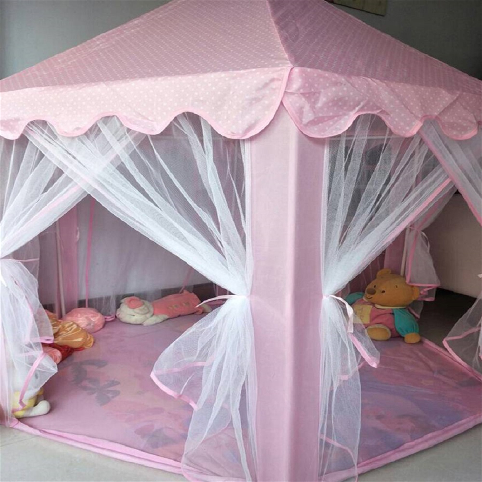 Spaco Princess Castle Play House for Child Indoor Kids Play Tent warm Lighting Set, Birthday Gift Pink