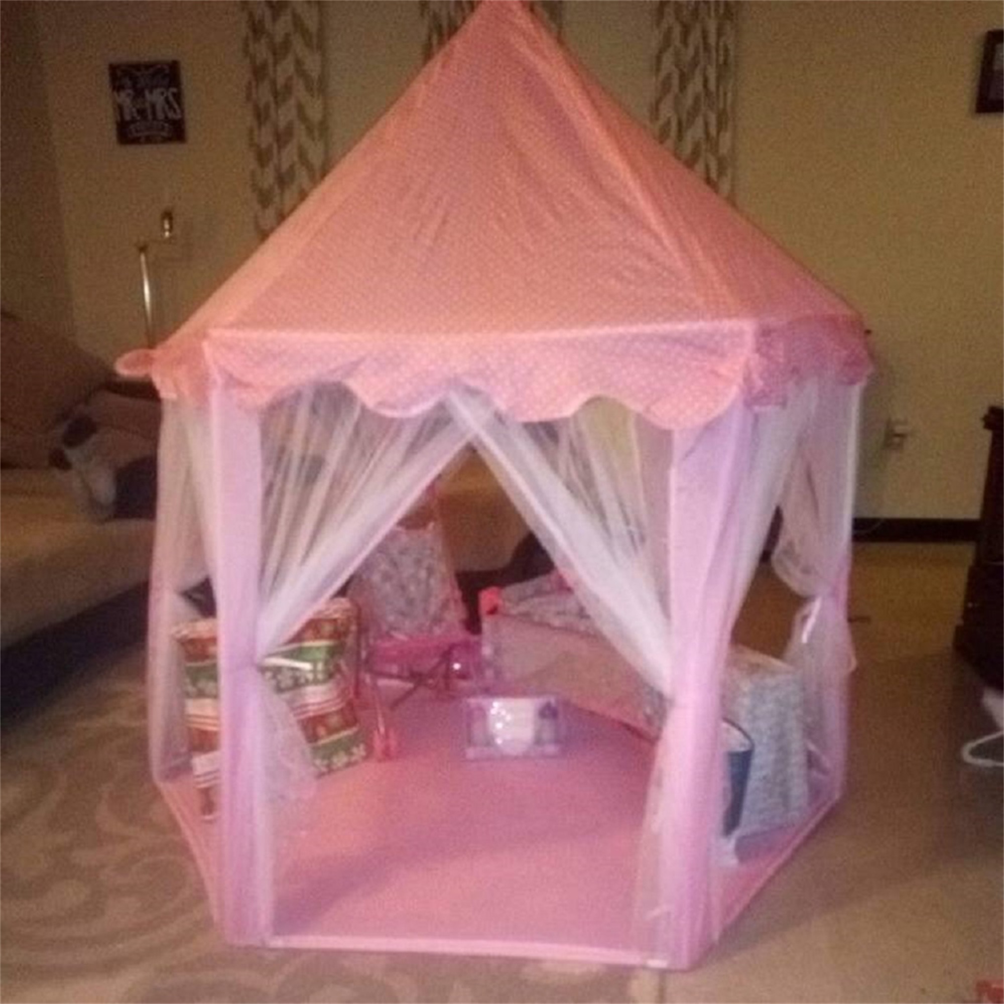 Spaco Princess Castle Play House for Child Indoor Kids Play Tent warm Lighting Set, Birthday Gift Pink