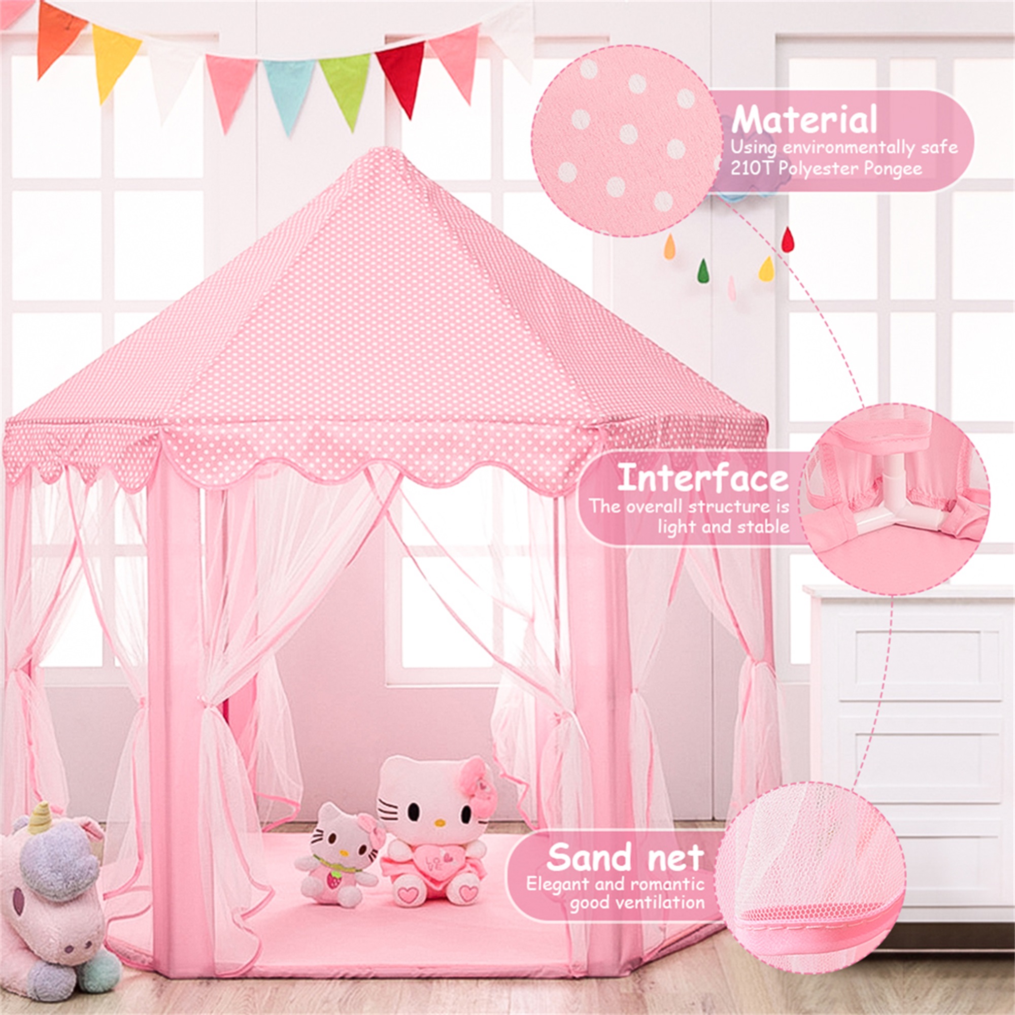 Spaco Princess Castle Play House for Child Indoor Kids Play Tent w/ Star Lighting Set, Birthday Gift, Pink