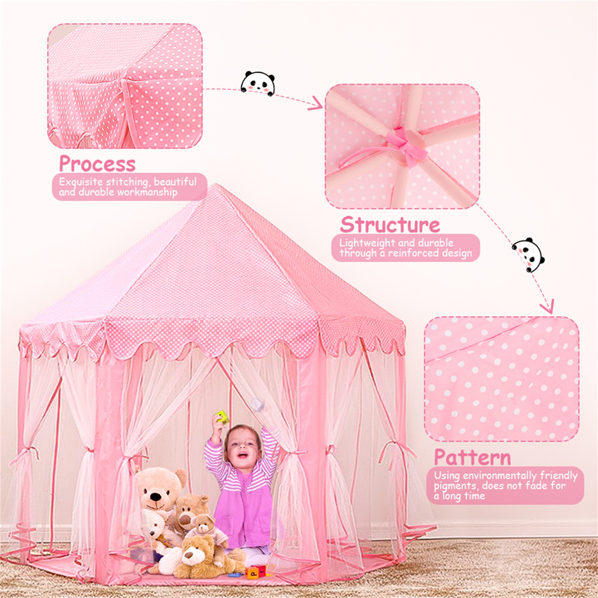 Spaco Princess Castle Play House for Child Indoor Kids Play Tent w/ Star Lighting Set, Birthday Gift, Pink