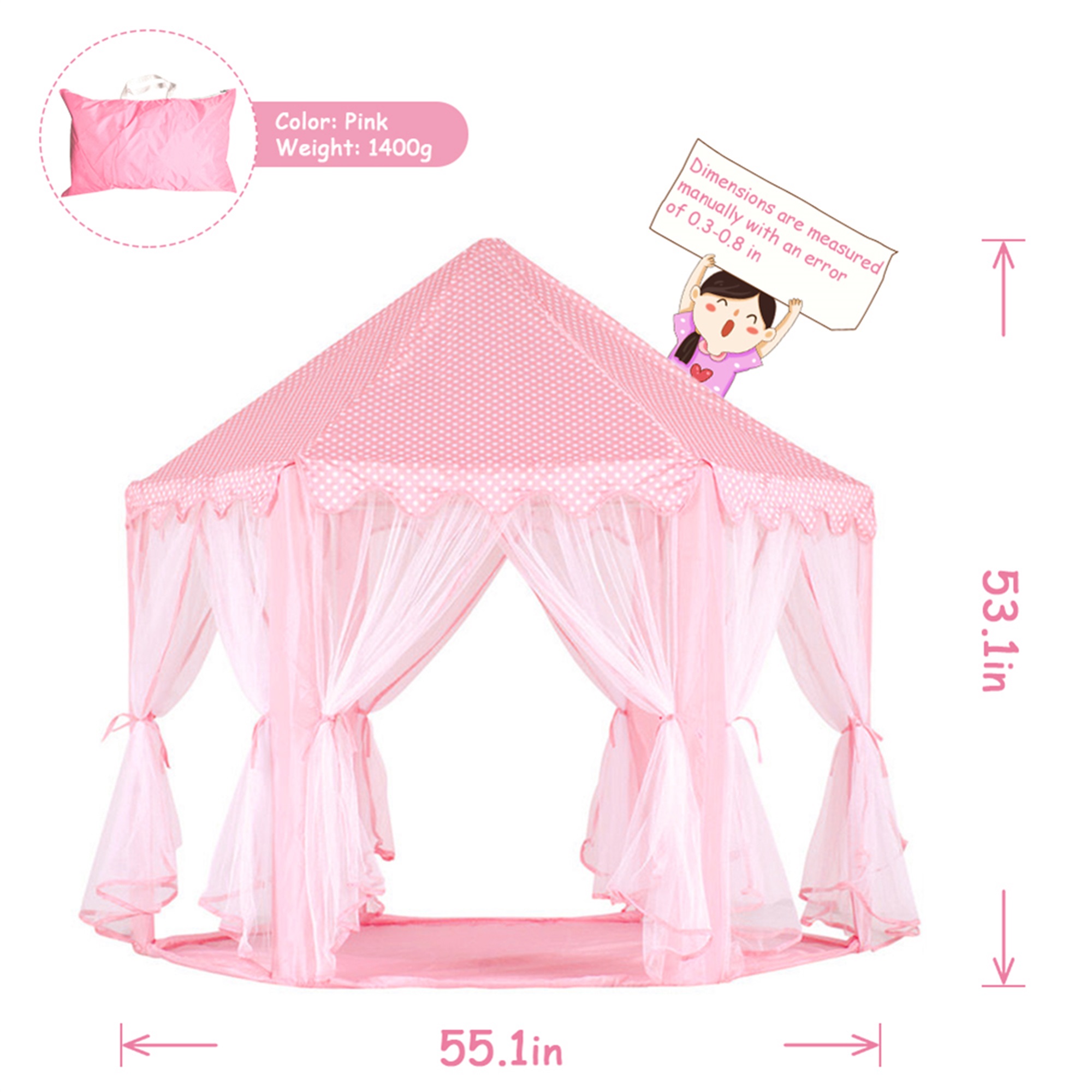 Spaco Princess Castle Play House for Child Indoor Kids Play Tent w/ Star Lighting Set, Birthday Gift, Pink