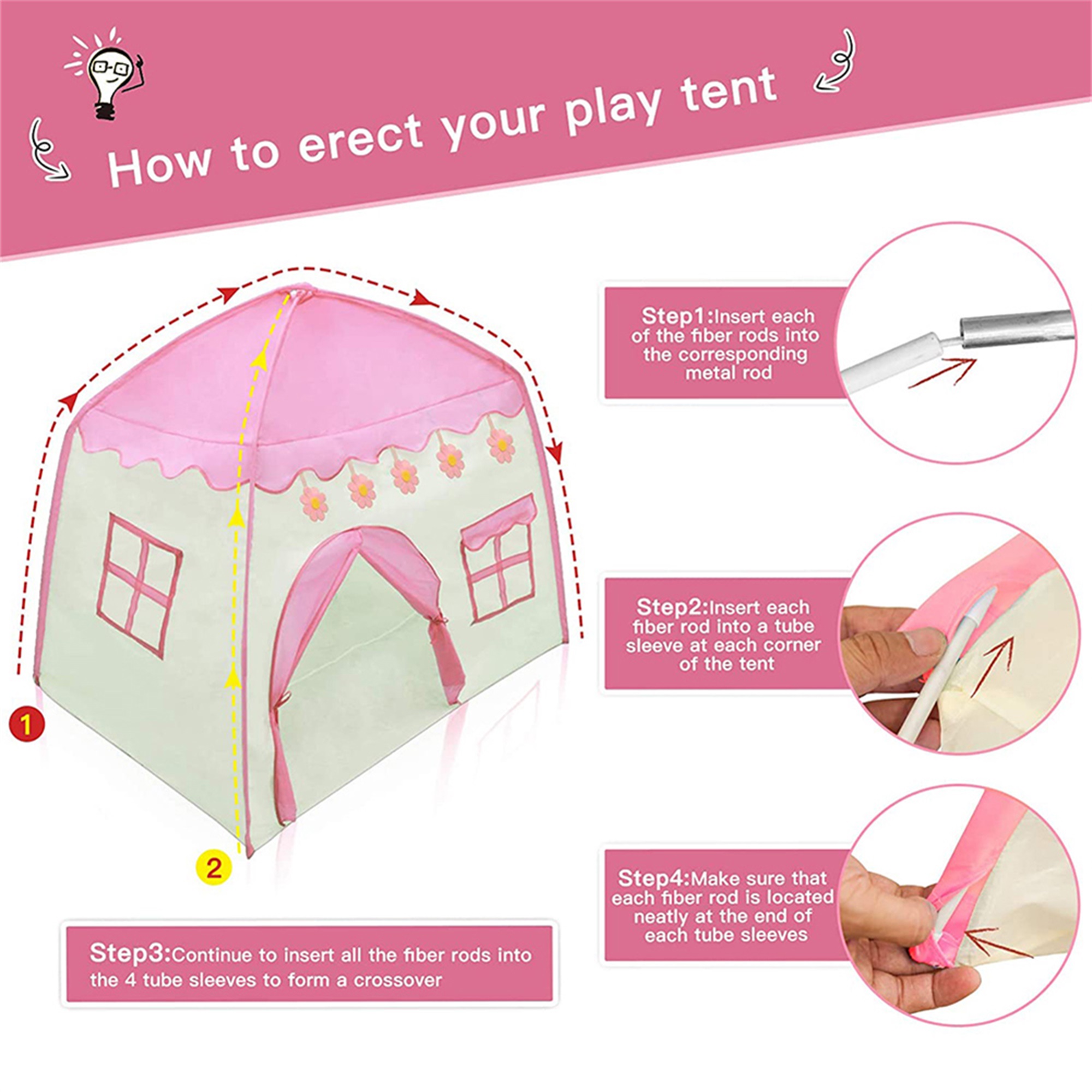 Spaco Princess Castle Play House for Child Indoor Kids Play Tent Birthday Gift, Pink