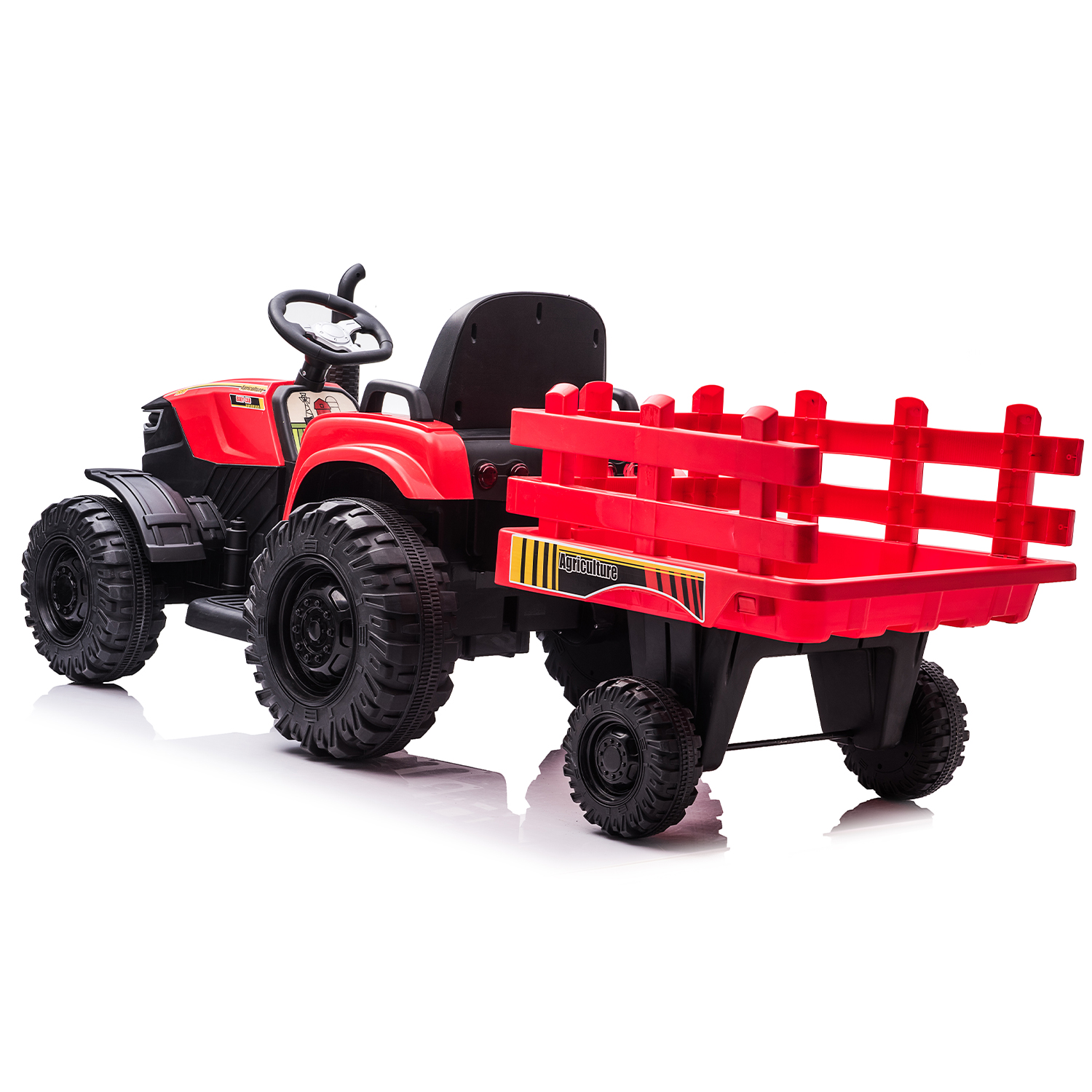 CIPACHO 24V Electric Ride On Tractor Car for Kids with Trailer, USB, LED Lights, Safety Belt, Tractor Sound (No Music), Red