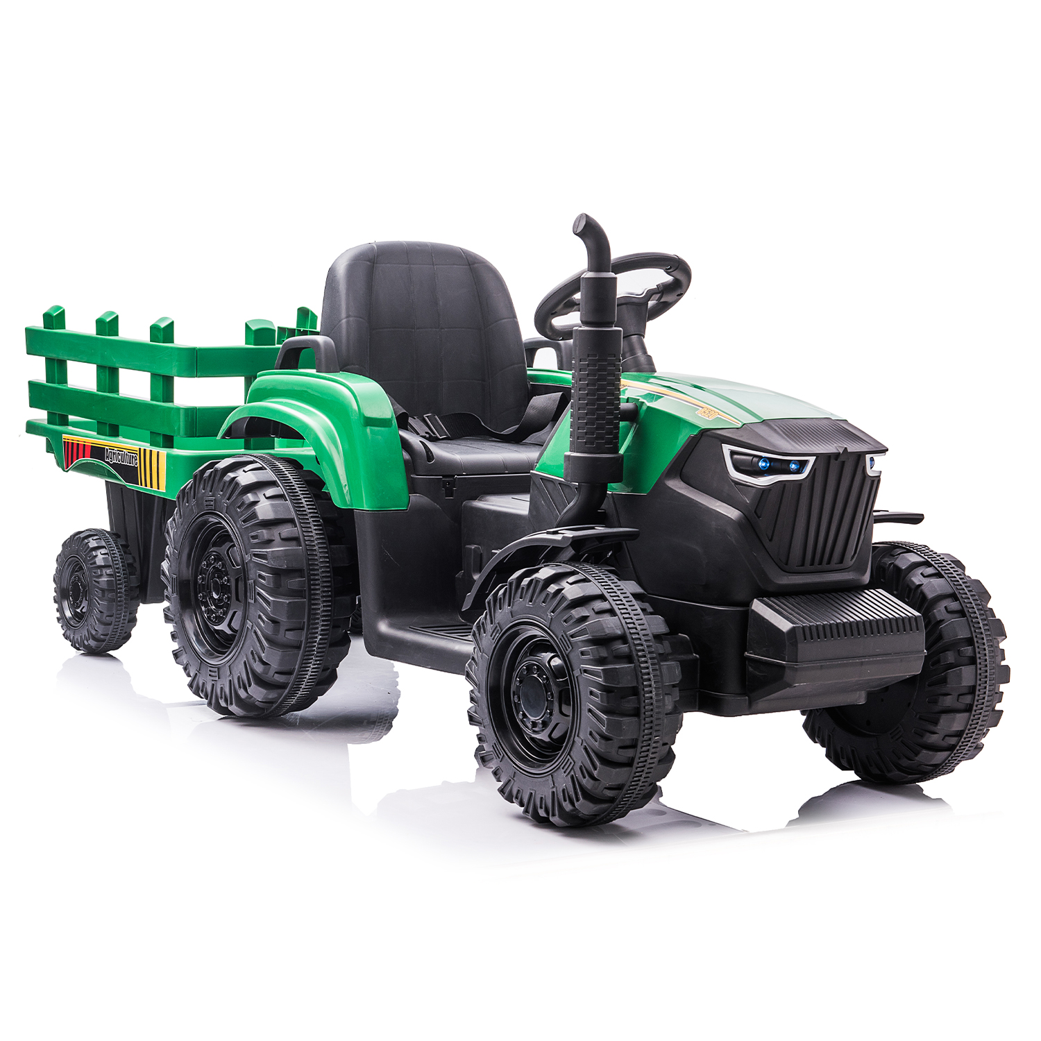 CIPACHO 24V Electric Ride On Tractor Car for Kids with Trailer, USB, LED Lights, Safety Belt, Tractor Sound (No Music), Green