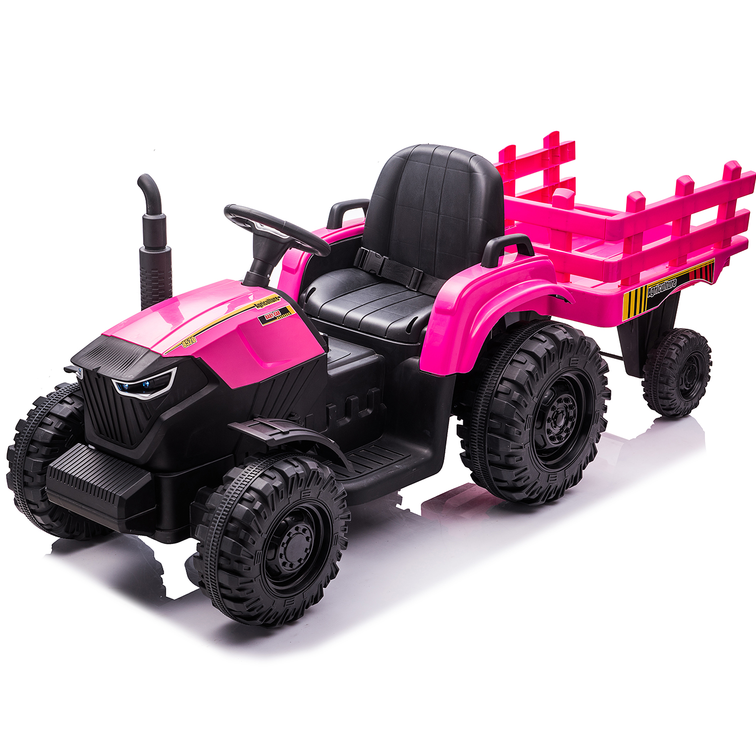 CIPACHO 24V Electric Ride On Tractor Car for Kids with Trailer, USB, LED Lights, Safety Belt, Tractor Sound (No Music), Pink