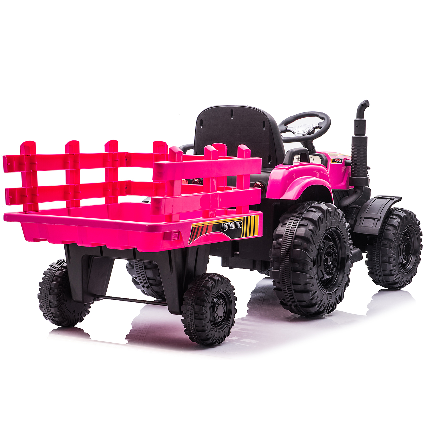 CIPACHO 24V Electric Ride On Tractor Car for Kids with Trailer, USB, LED Lights, Safety Belt, Tractor Sound (No Music), Pink