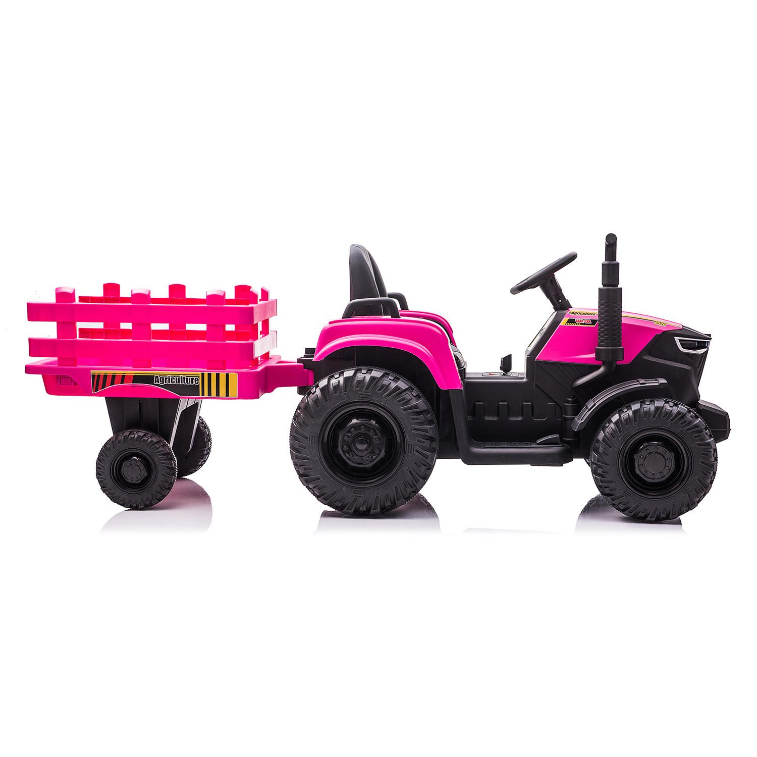 CIPACHO 24V Electric Ride On Tractor Car for Kids with Trailer, USB, LED Lights, Safety Belt, Tractor Sound (No Music), Pink