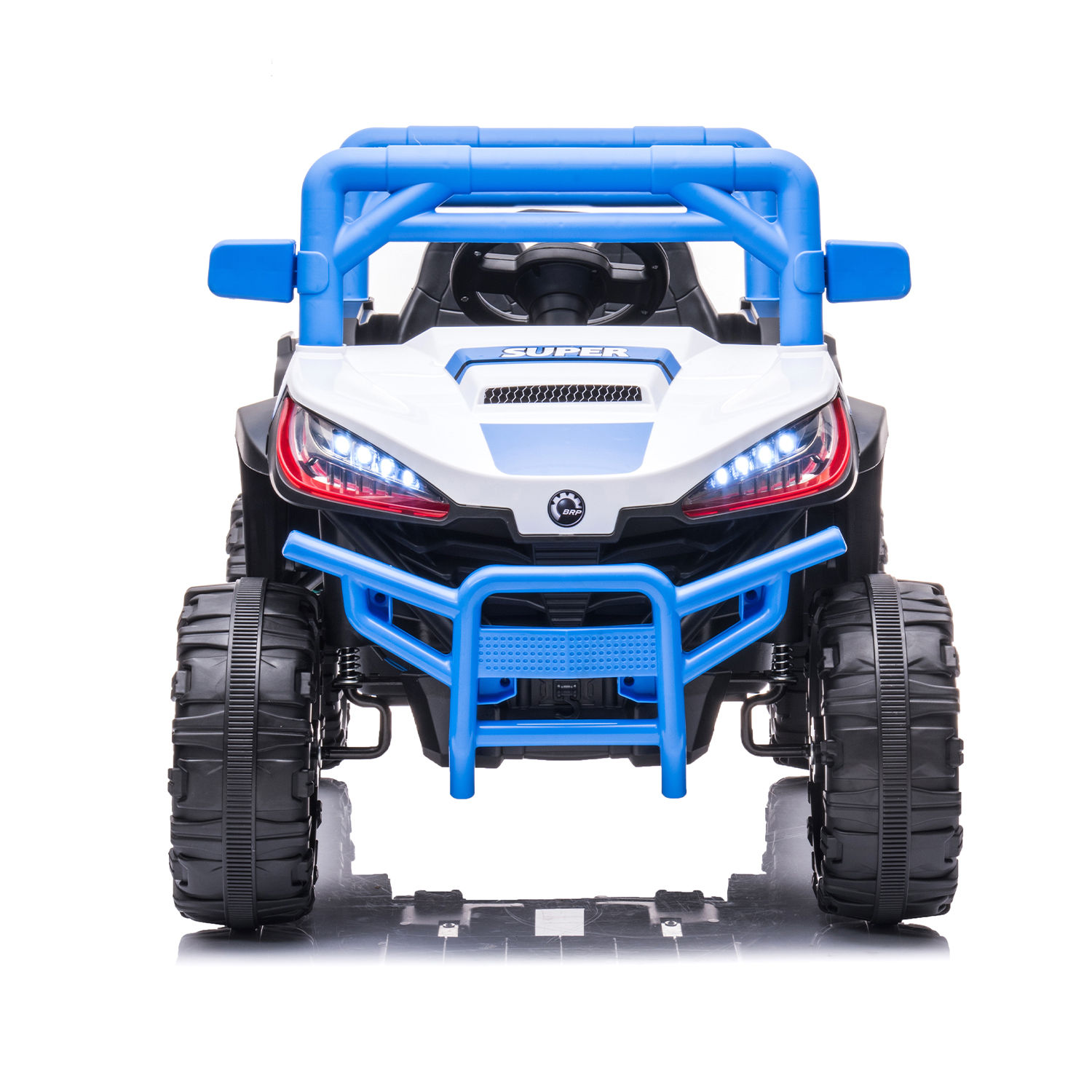 CIPACHO 12V Powered Ride Ons Four Wheel Drive Leather Electric Kids Car with R/C, Seat Belt four Wheel Absorber, Blue