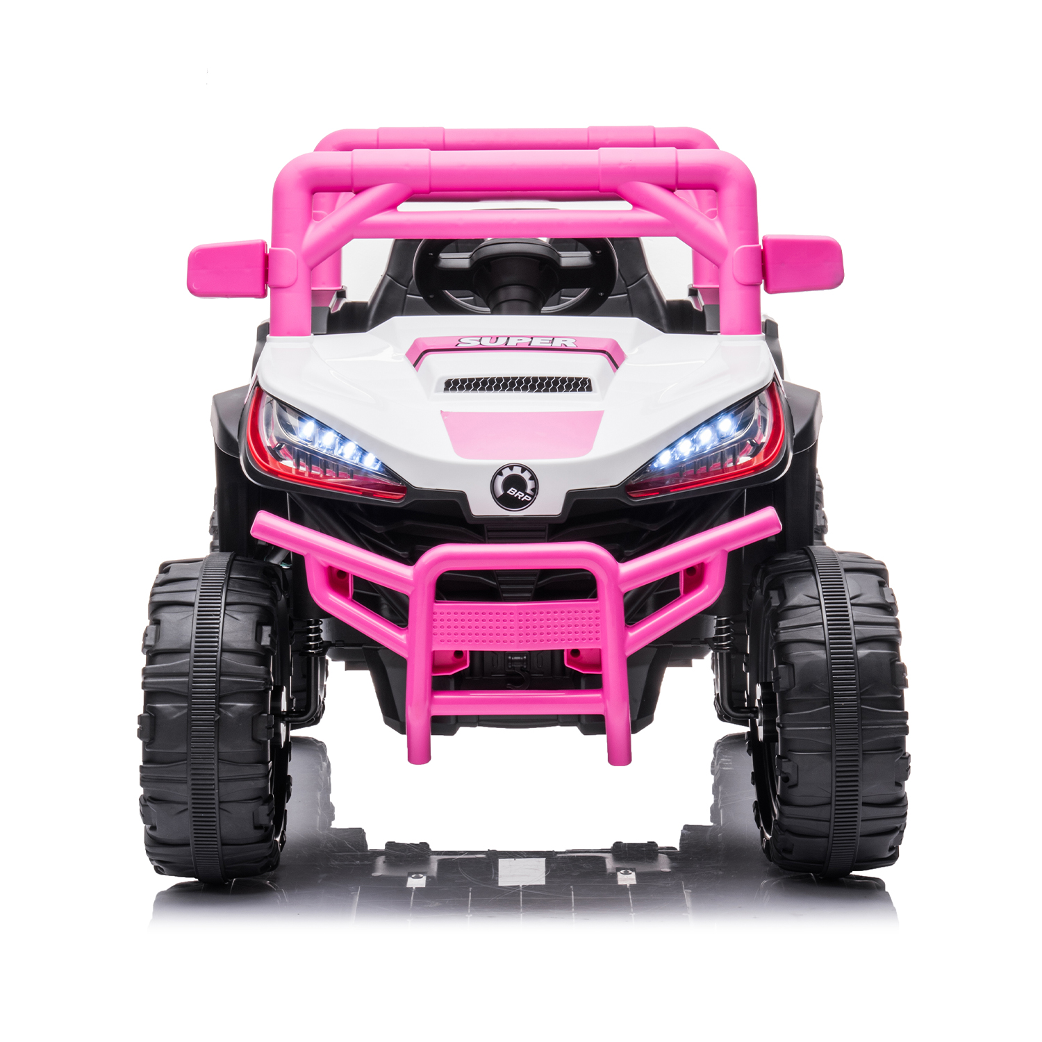 CIPACHO 12V Powered Ride Ons Four Wheel Drive Leather Electric Kids Car with R/C, Seat Belt four Wheel Absorber, Pink