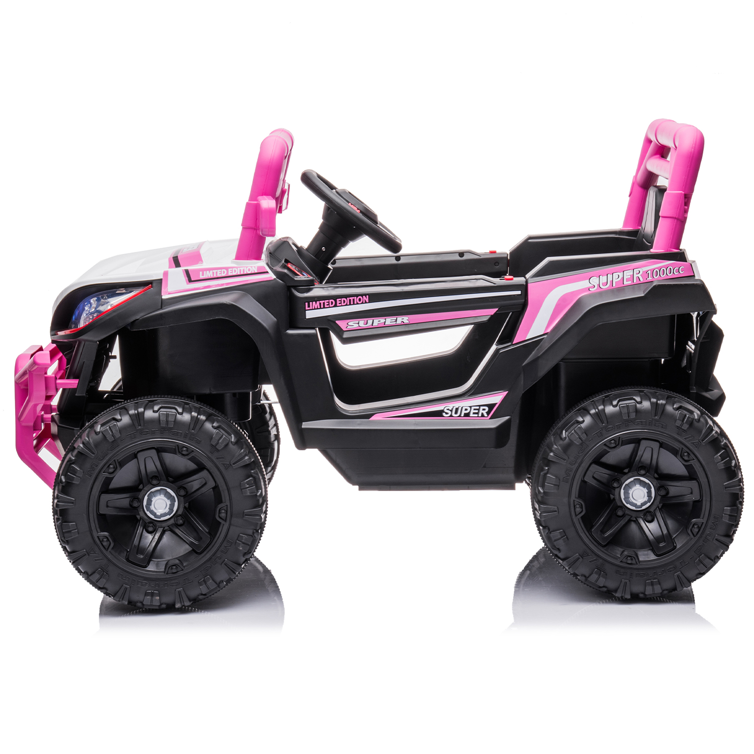 CIPACHO 12V Powered Ride Ons Four Wheel Drive Leather Electric Kids Car with R/C, Seat Belt four Wheel Absorber, Pink