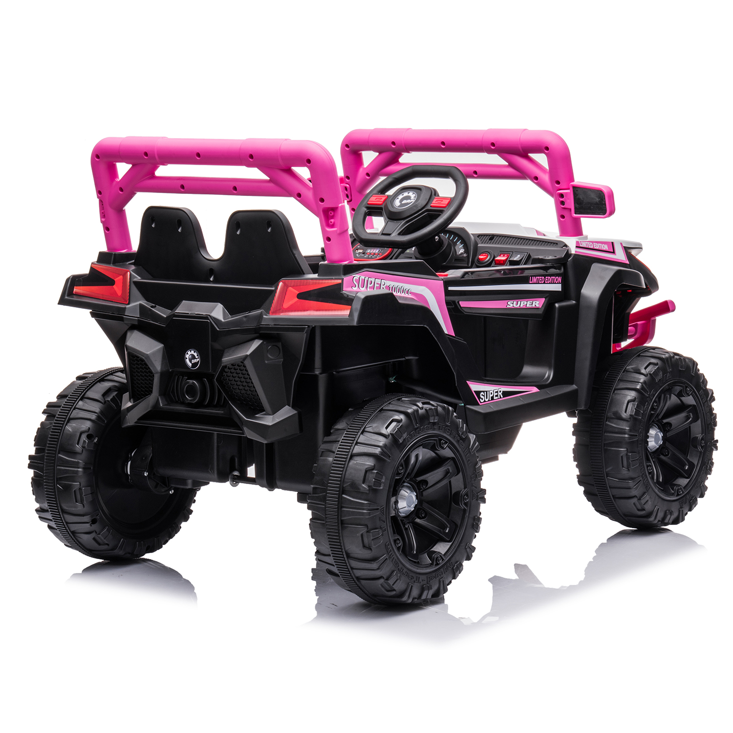 CIPACHO 12V Powered Ride Ons Four Wheel Drive Leather Electric Kids Car with R/C, Seat Belt four Wheel Absorber, Pink