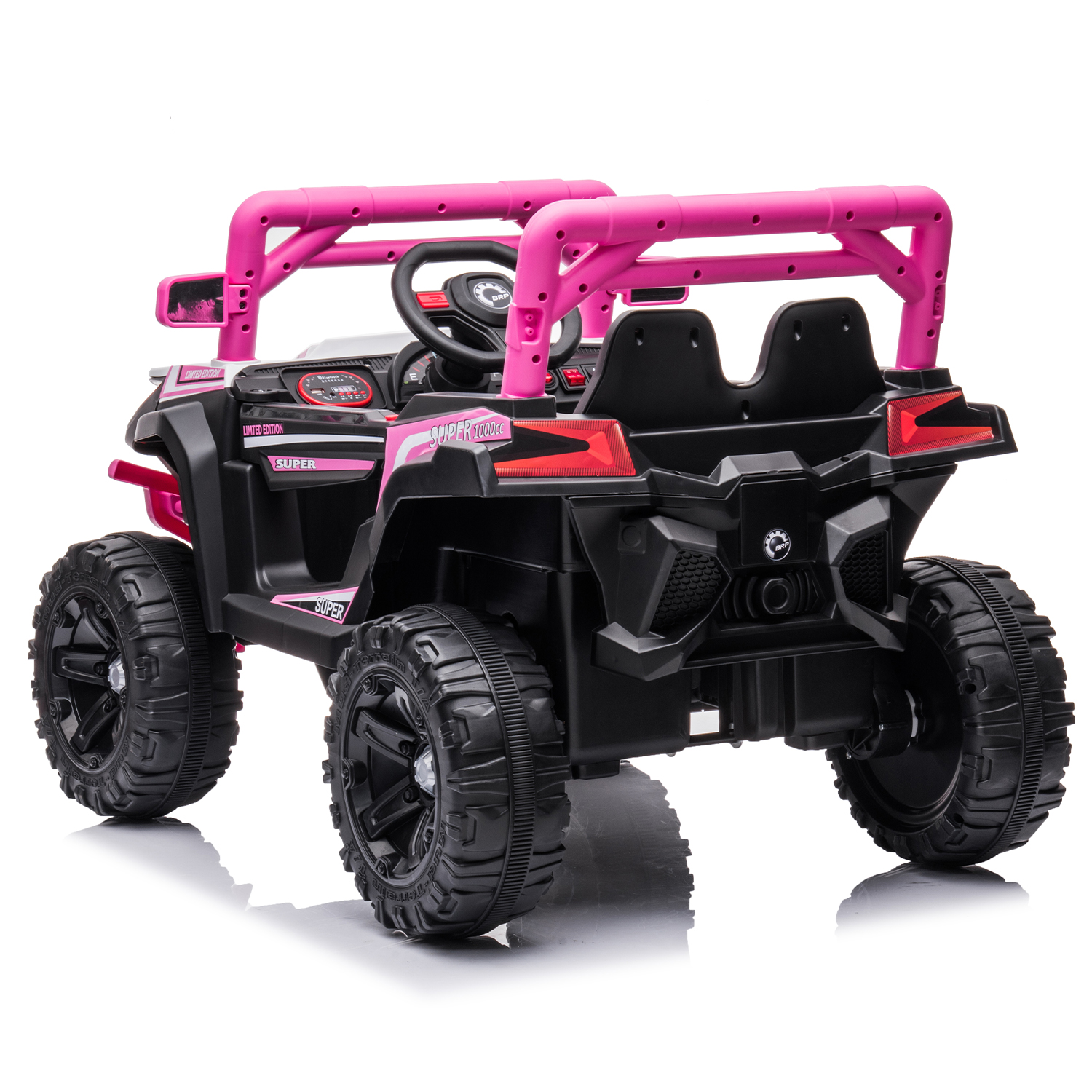 CIPACHO 12V Powered Ride Ons Four Wheel Drive Leather Electric Kids Car with R/C, Seat Belt four Wheel Absorber, Pink