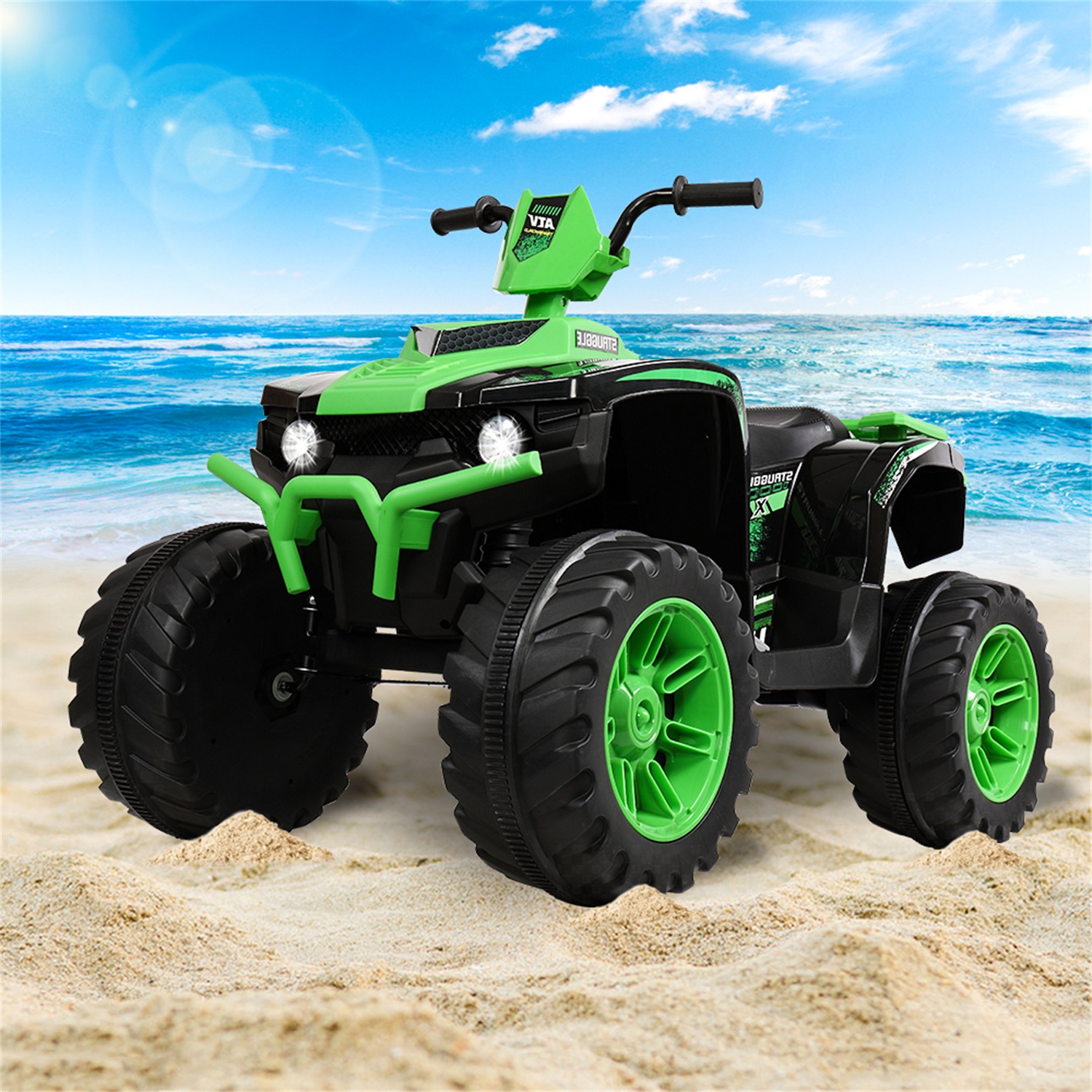 CIPACHO 12V ATV Dual Drive Battery Kids Ride On Cars without Remote Control with Slow Start, Green