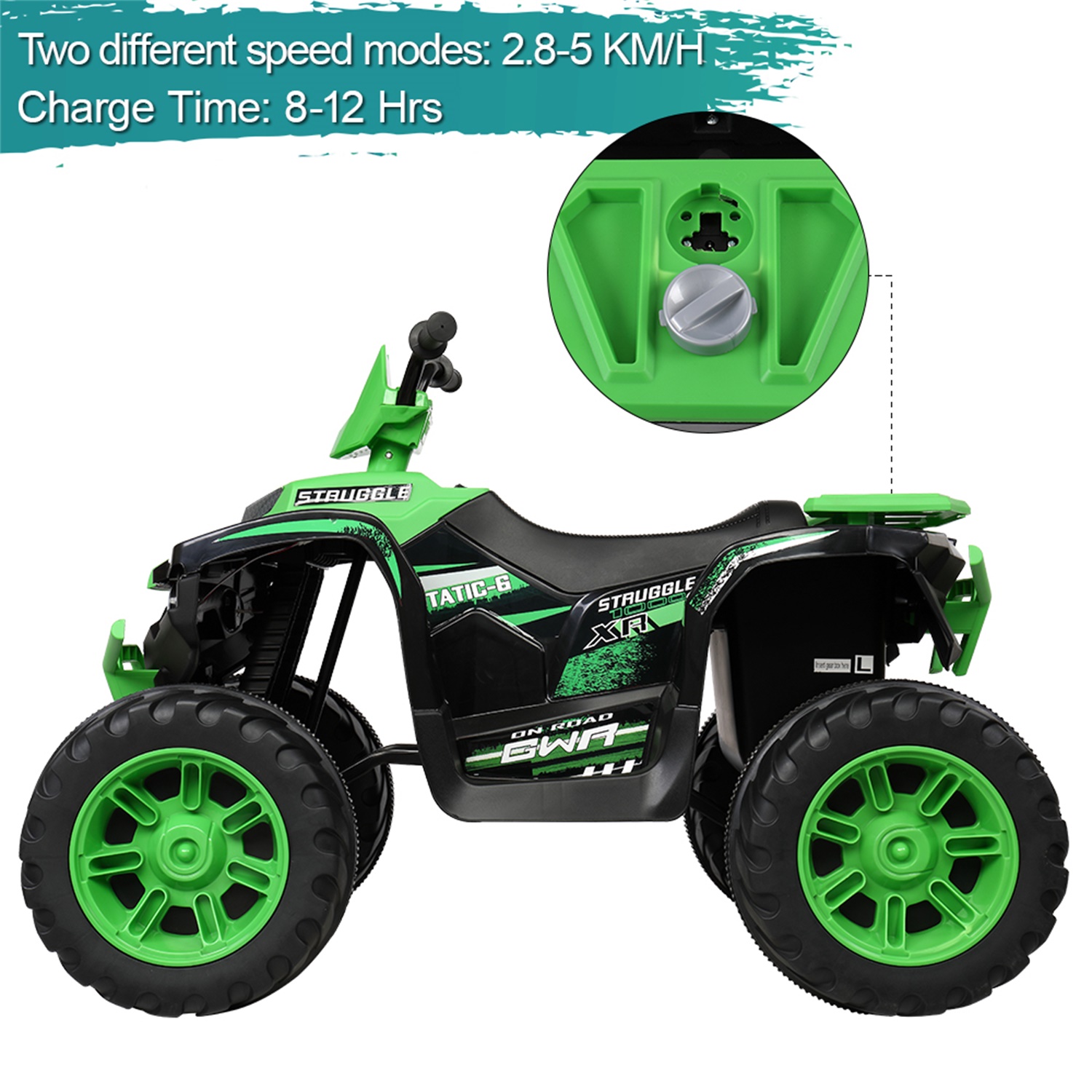 CIPACHO Kids Ride-on ATV 12V Battery Powered Four Wheeler Car with Music for 3 to 7 Years Old, Green