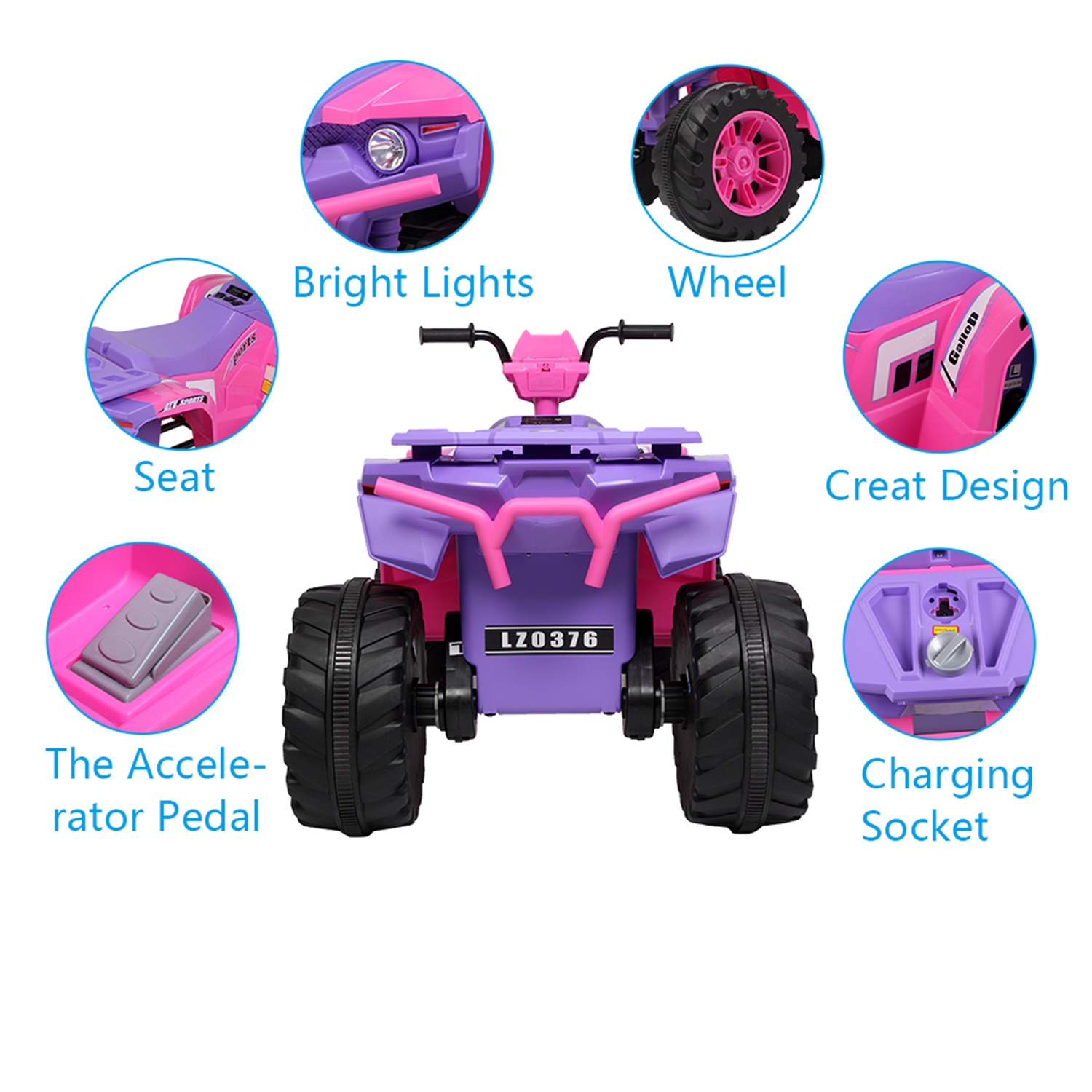 CIPACHO 12V ATV Dual Drive Battery Kids Ride On Cars without Remote Control with Slow Start, Pink