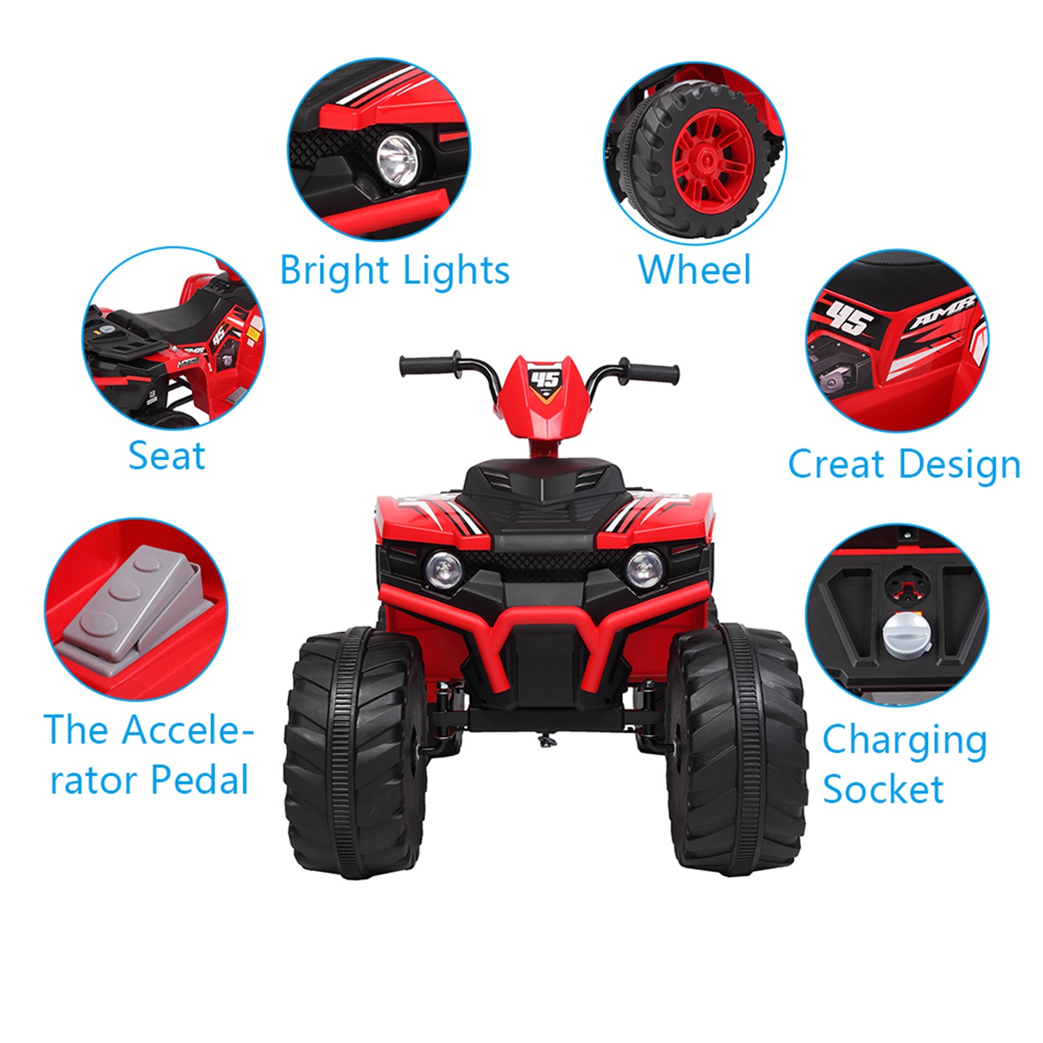 CIPACHO Kids Ride-on ATV 12V Battery Powered Four Wheeler Car with Music for 3 to 7 Years Old, Red