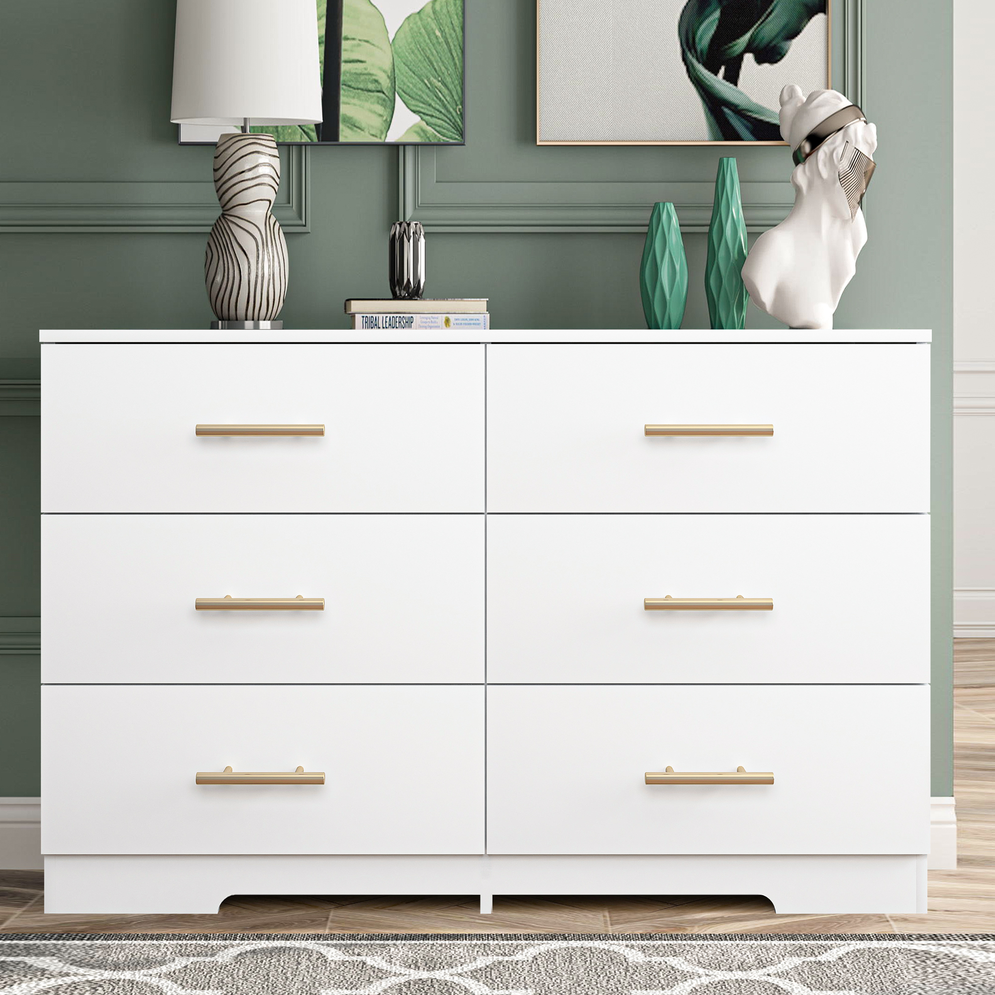 Spaco Dresser for Bedroom 6 Drawers Dresser Bedroom Furniture, White Dresser