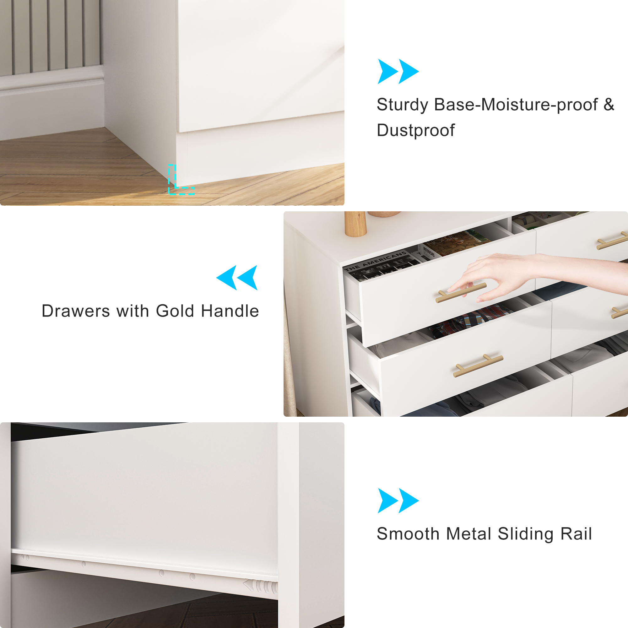 Spaco Dresser for Bedroom 6 Drawers Dresser Bedroom Furniture, White Dresser