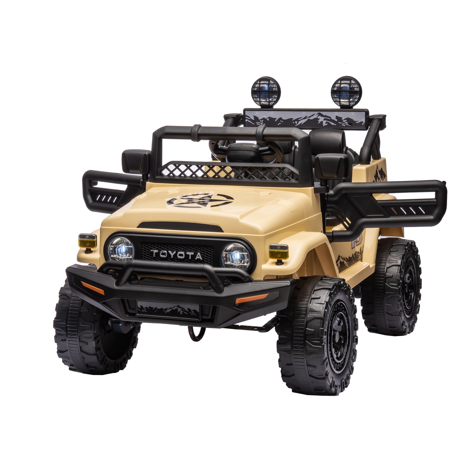 CIPACHO Licensed TOYOTA FJ Cruiser 12V Powered Ride On Car with Remote Control, Electric Car for Kids, Beige