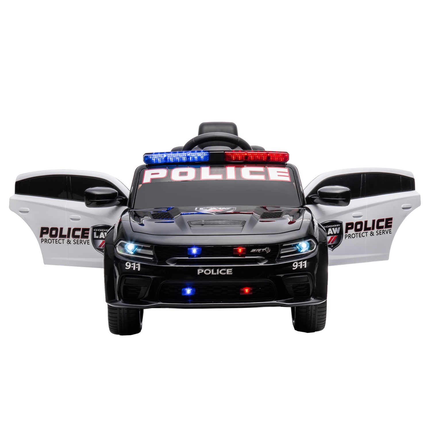 CIPACHO 12V Ride On Police Car, Licensed Dodge Charger Electric Cop Car for Kids, Truck for Boys Girls, Black