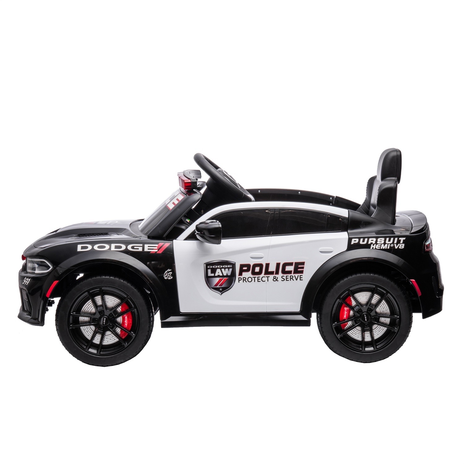 CIPACHO 12V Ride On Police Car, Licensed Dodge Charger Electric Cop Car for Kids, Truck for Boys Girls, Black