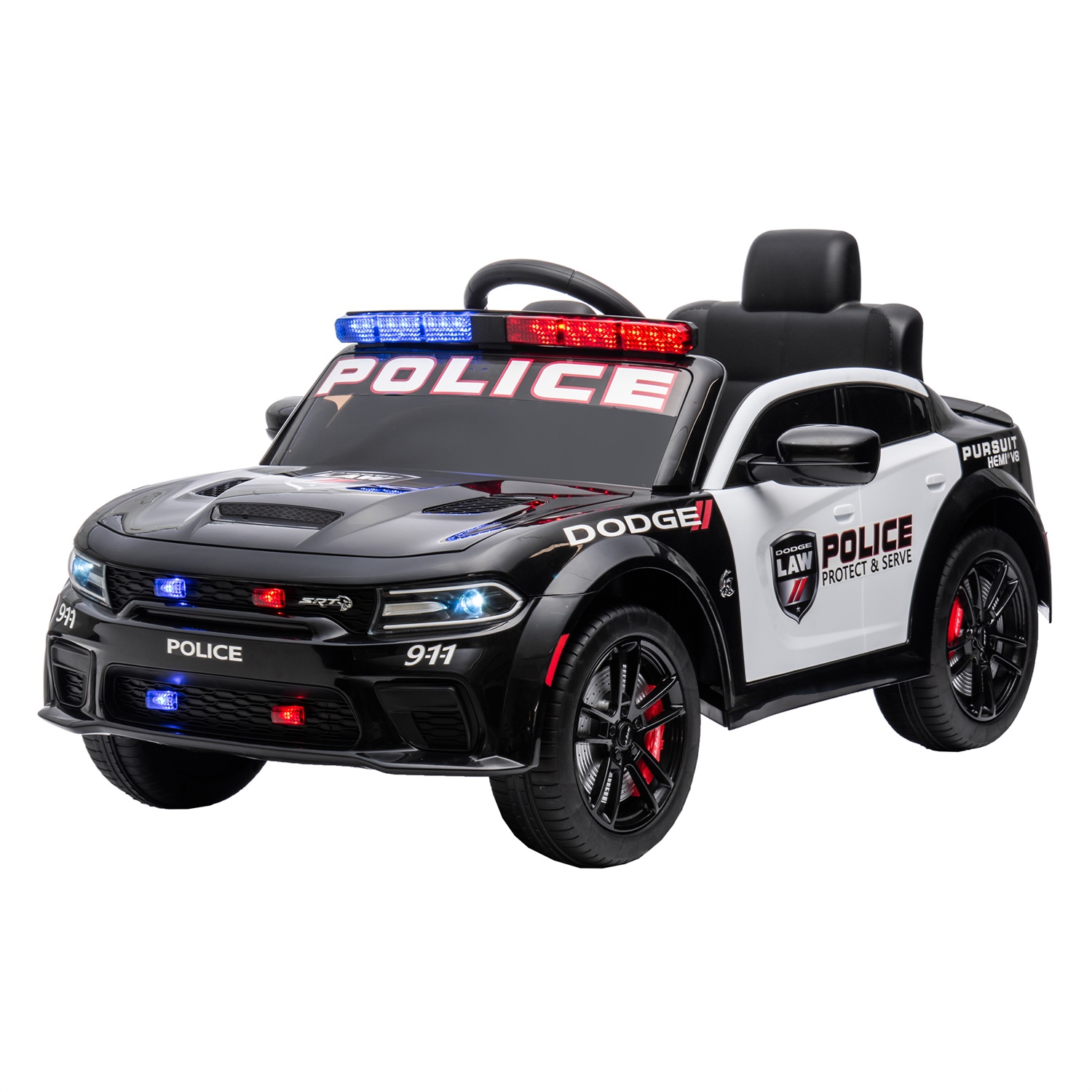 CIPACHO 12V Ride On Police Car, Licensed Dodge Charger Electric Cop Car for Kids, Truck for Boys Girls, Black