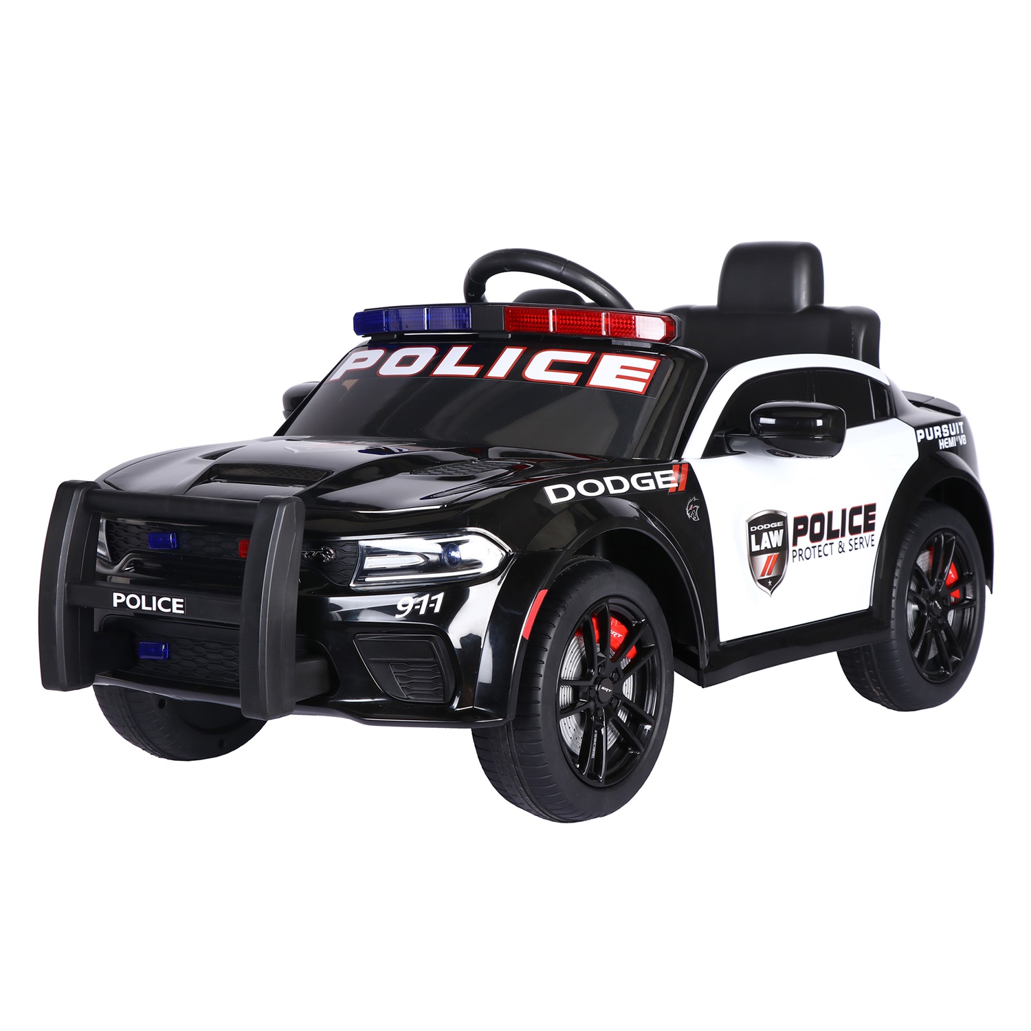 CIPACHO 12V Ride On Police Car, Licensed Dodge Charger Electric Cop Car for Kids, Truck for Boys Girls, Black