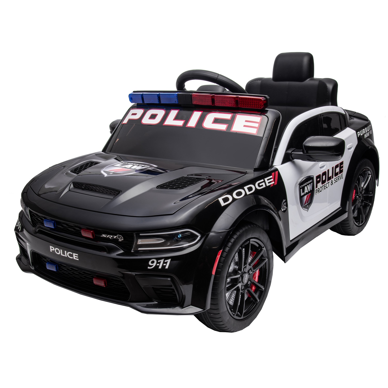 CIPACHO 12V Ride On Police Car, Licensed Dodge Charger Electric Cop Car for Kids, Truck for Boys Girls, Black