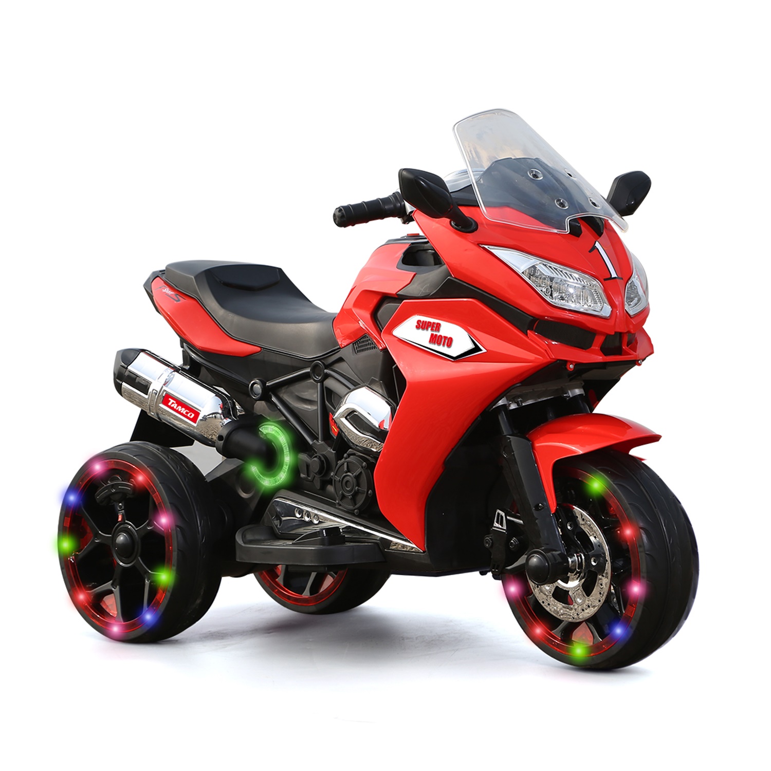 CIPACHO 12V Kids Electric Motorcycle, Electric Ride On Car Toys with 3 Lighting Wheels for Boys and Girls, Red