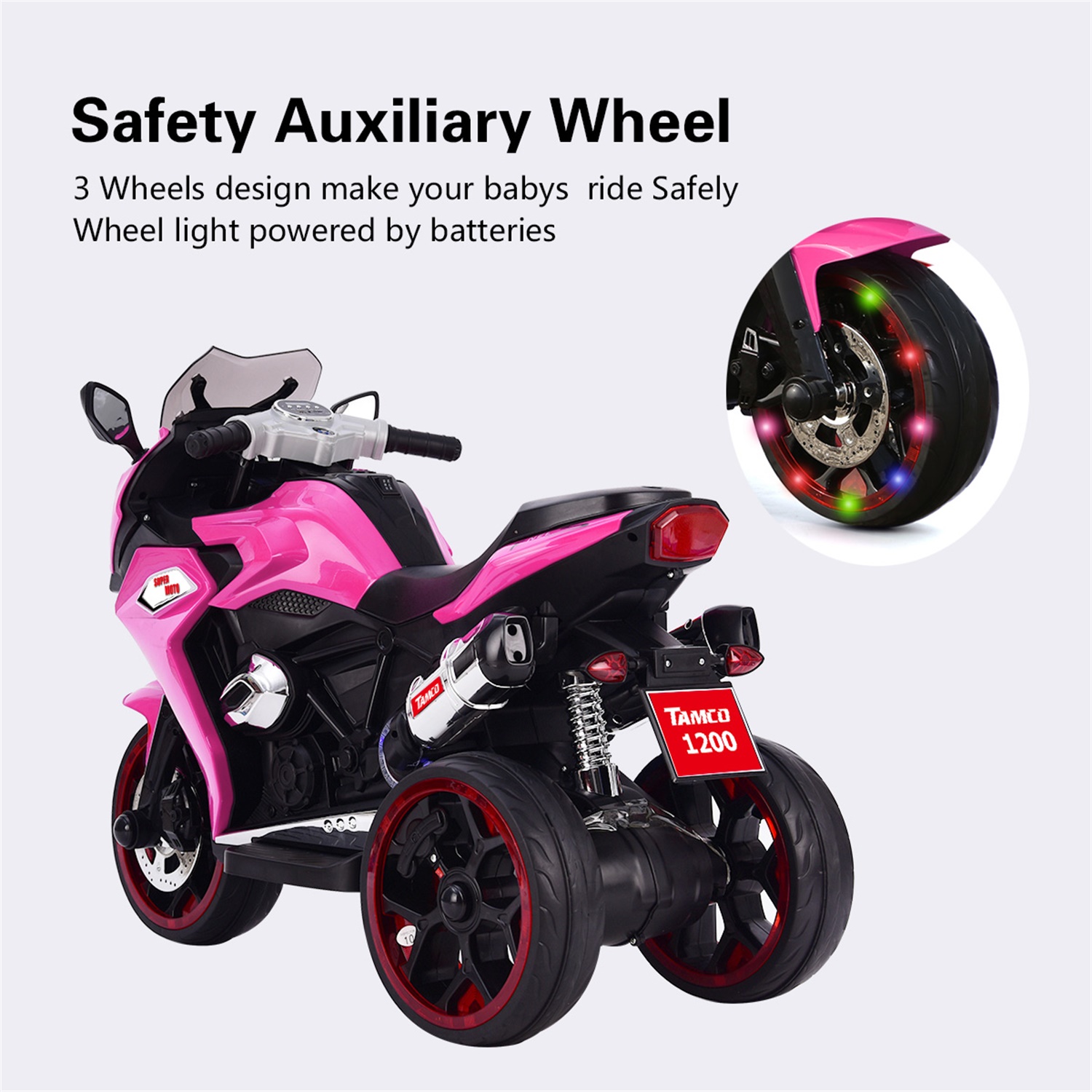 CIPACHO 12V Kids Electric Motorcycle, Electric Ride On Car Toys with 3 Lighting Wheels for Boys and Girls, Pink