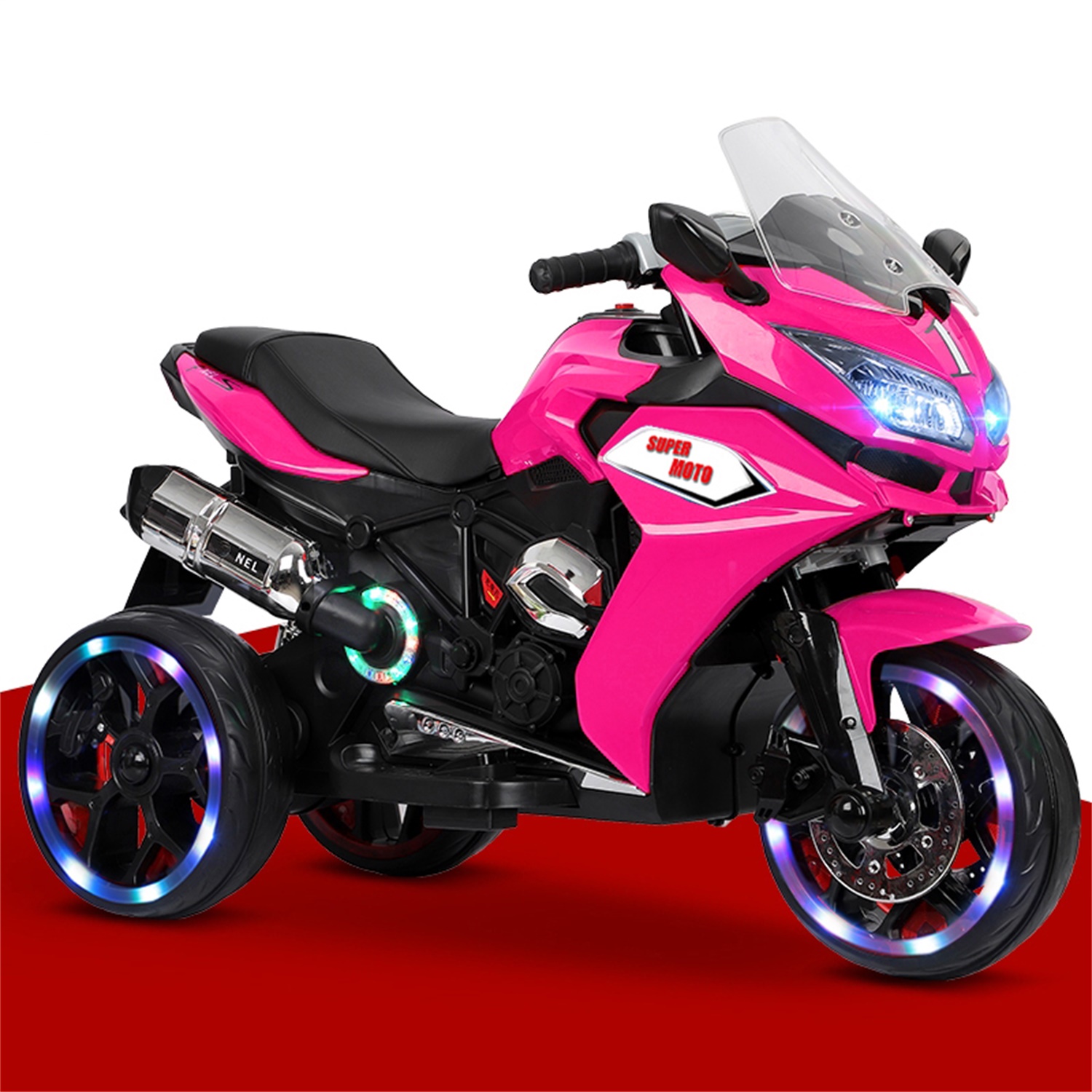 CIPACHO 12V Kids Electric Motorcycle, Electric Ride On Car Toys with 3 Lighting Wheels for Boys and Girls, Pink