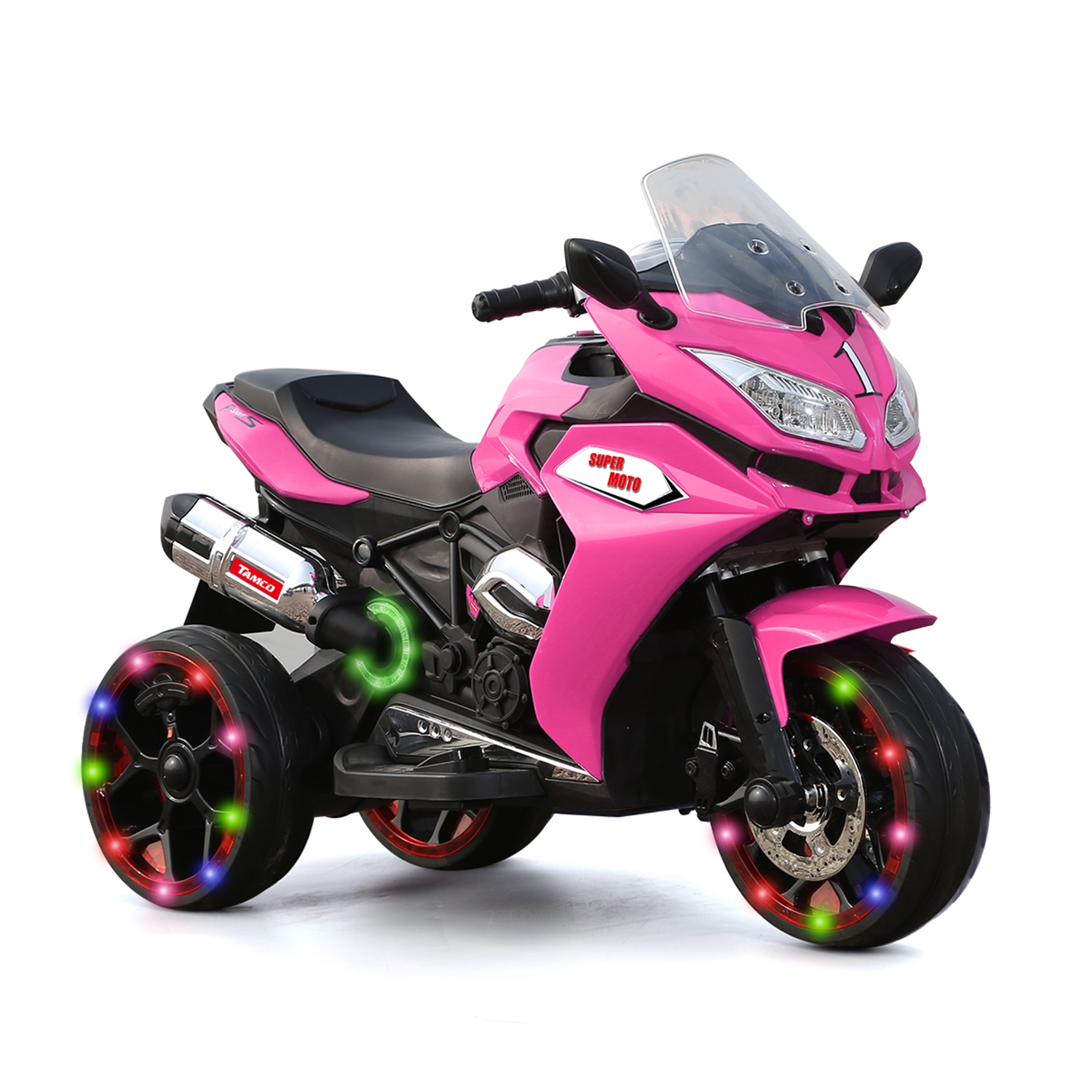 CIPACHO 12V Kids Electric Motorcycle, Electric Ride On Car Toys with 3 Lighting Wheels for Boys and Girls, Pink